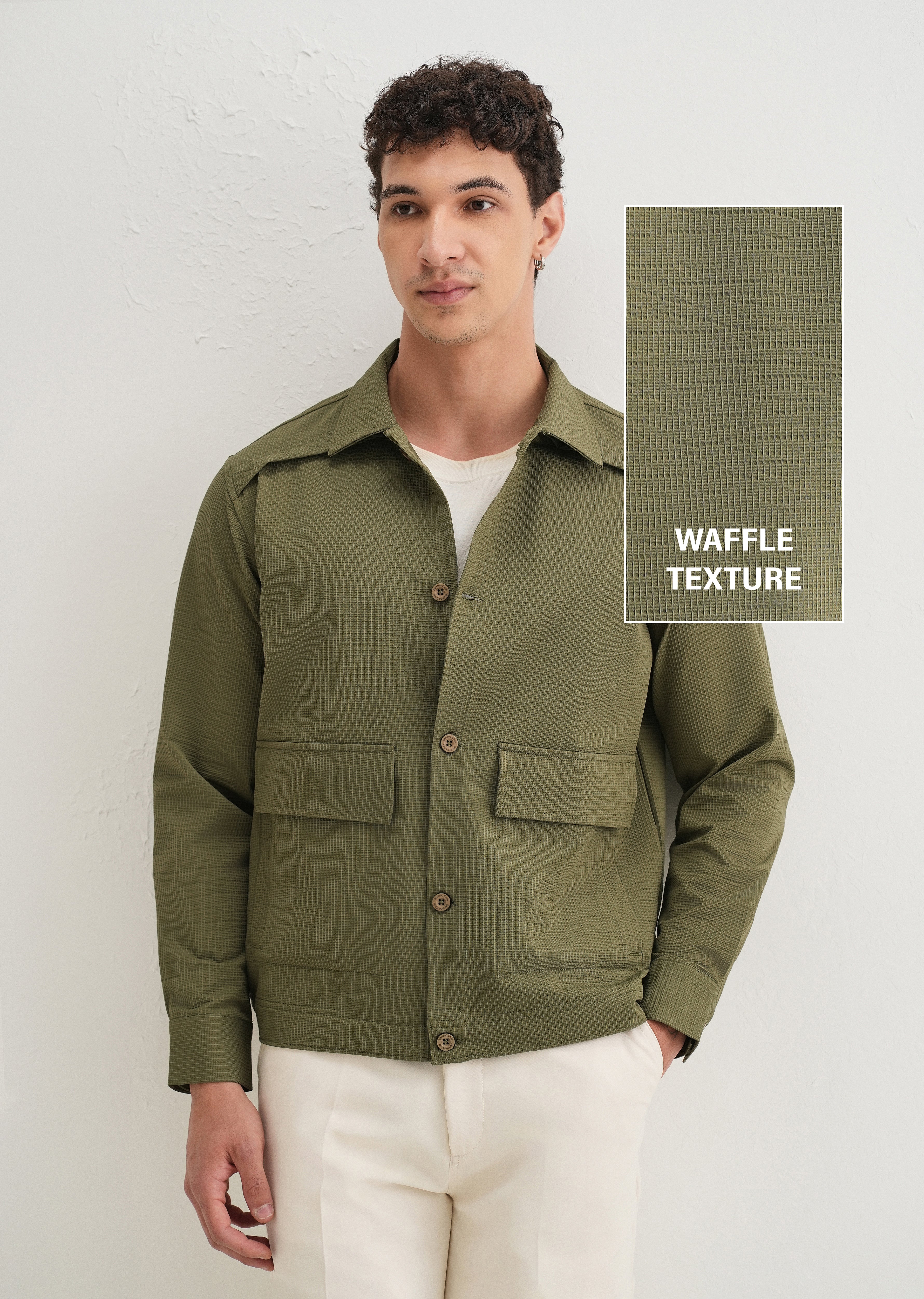 Olive Green Waffle Textured Shacket - Image 8