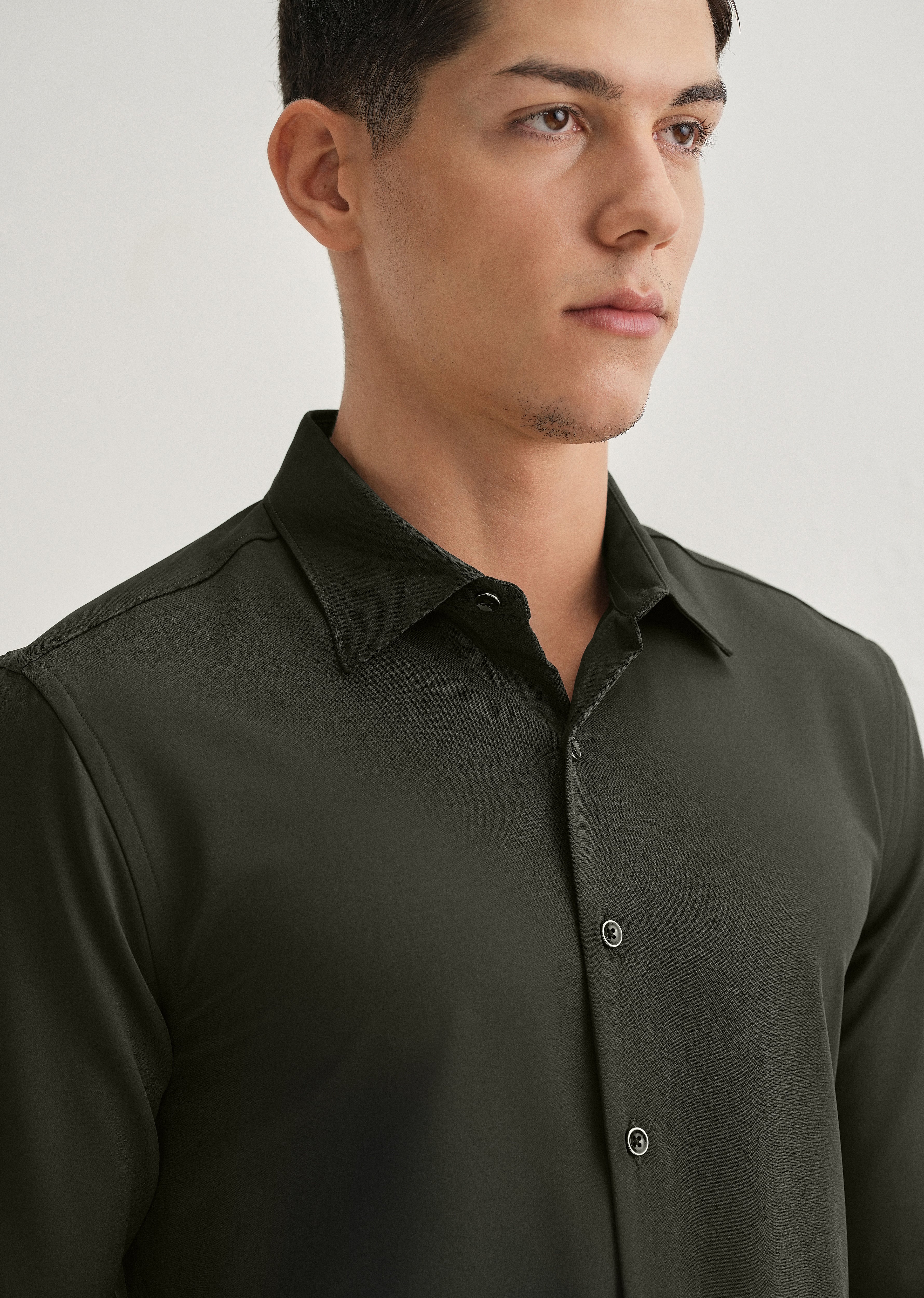 Olive Green Wrinkle Free Plain Shirt - Image 5