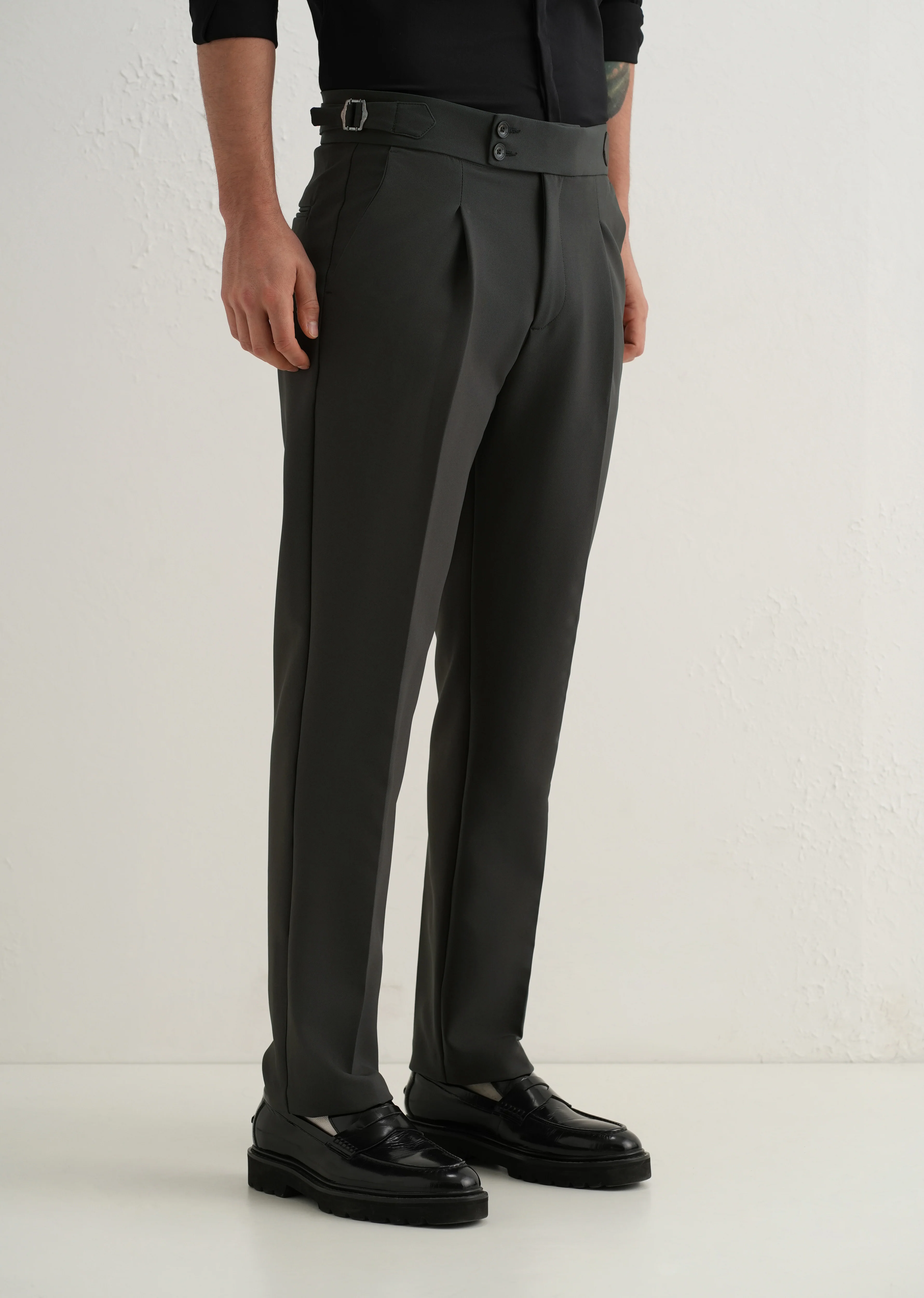 Olive Grey Pleated Gurkha Pant - Image 5