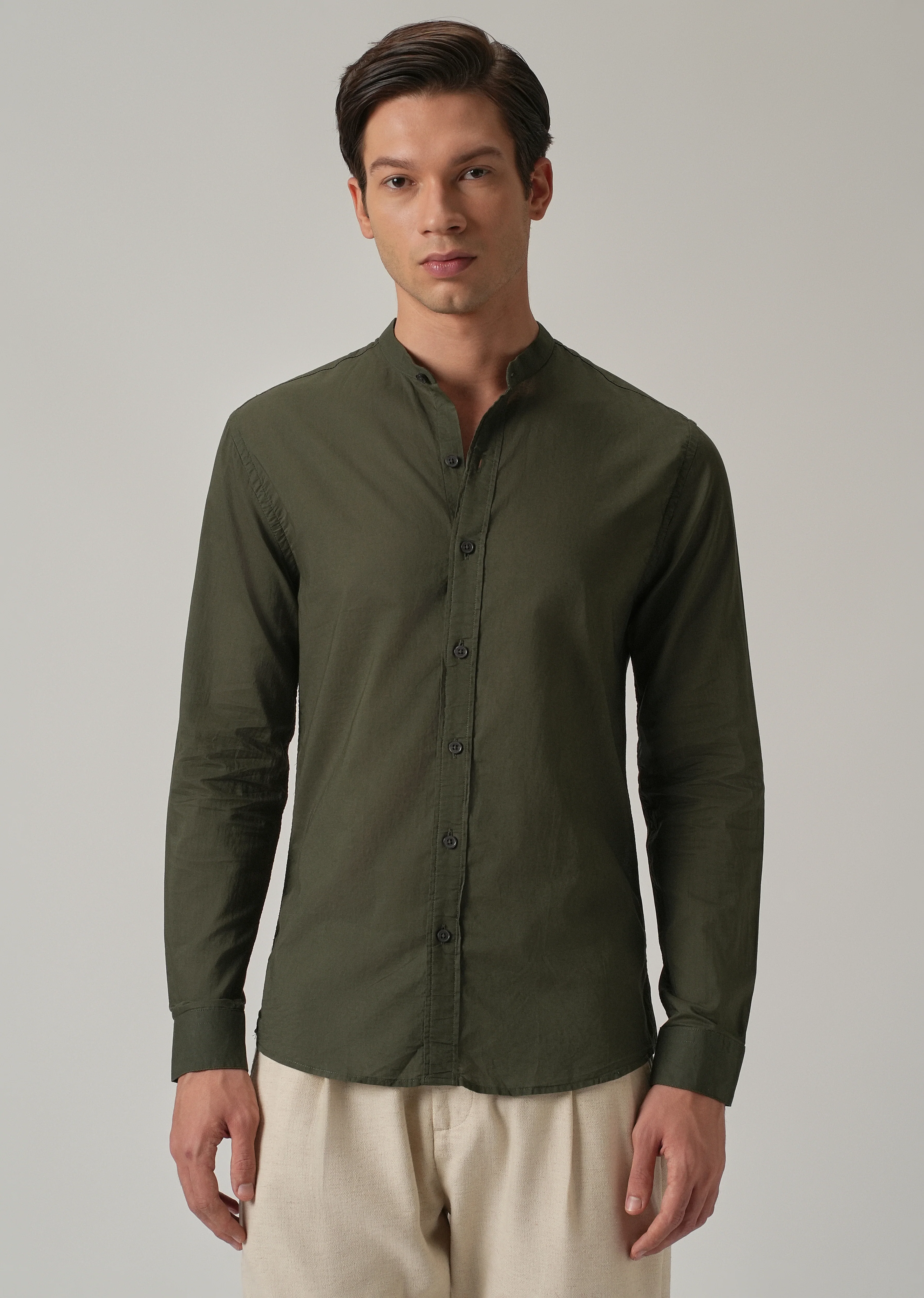 Olive Grove Plain Cotton Shirt - Image 3