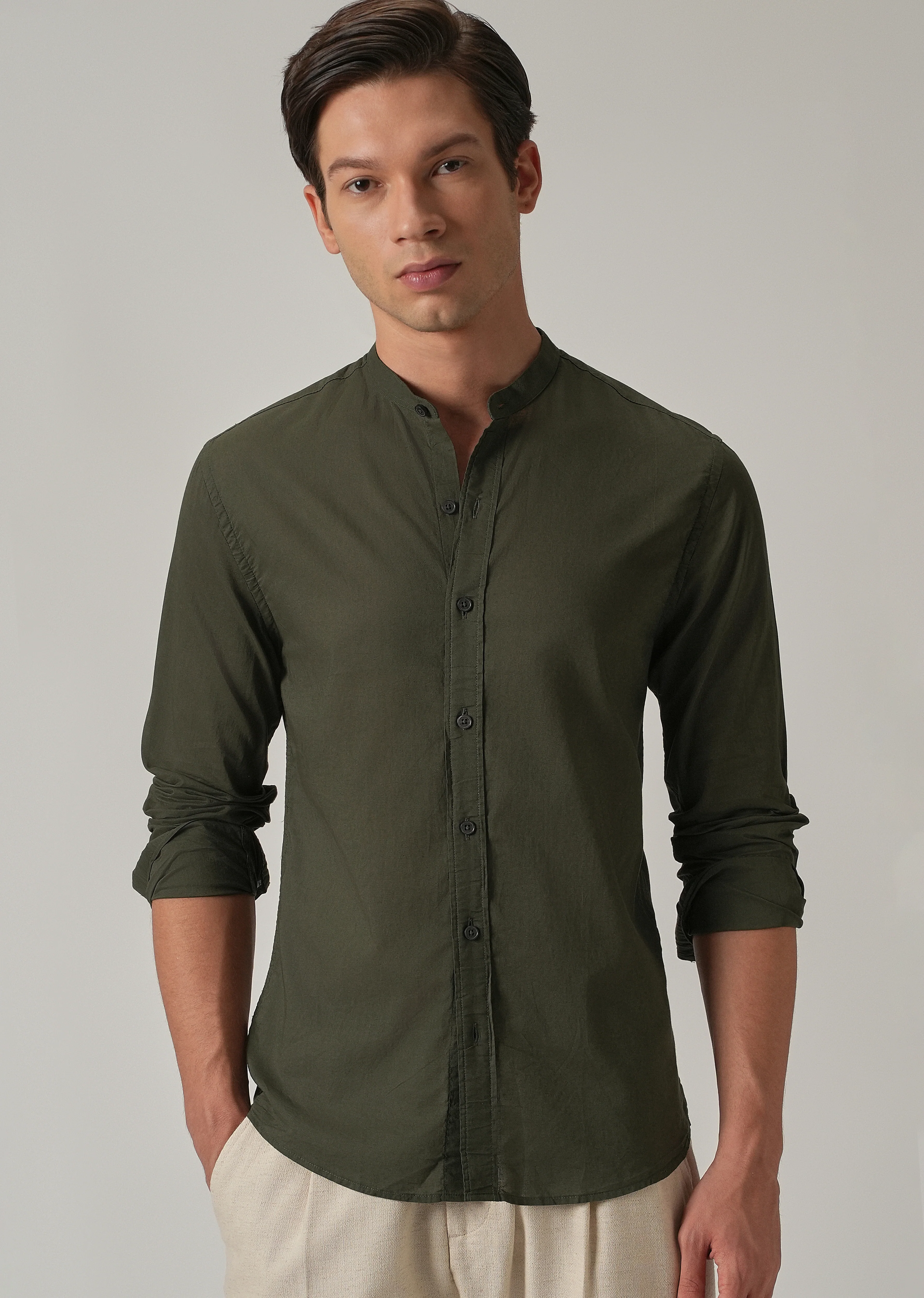 Olive Grove Plain Cotton Shirt - Image 7