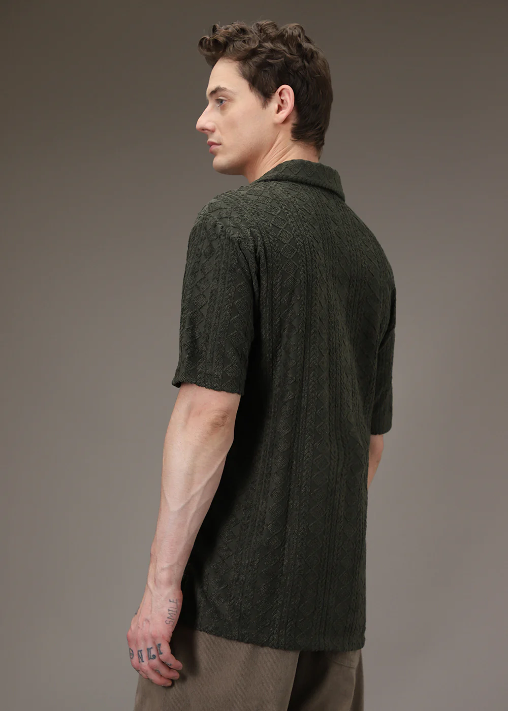 Olive Jacquard Knitted Shirt - Image 4