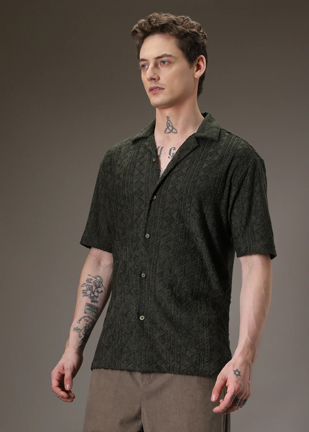 Olive Jacquard Knitted Shirt - Image 5