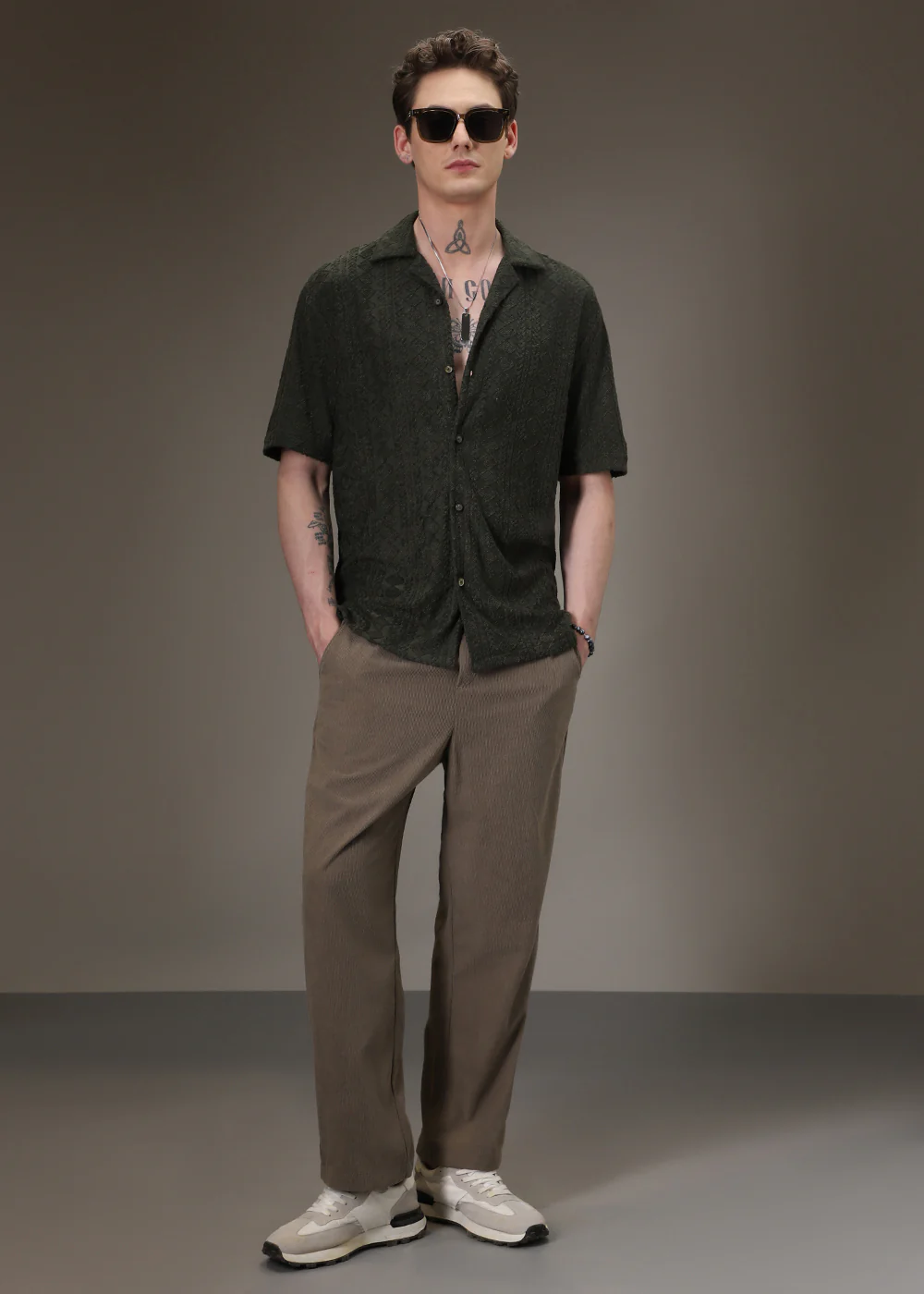 Olive Jacquard Knitted Shirt - Image 6