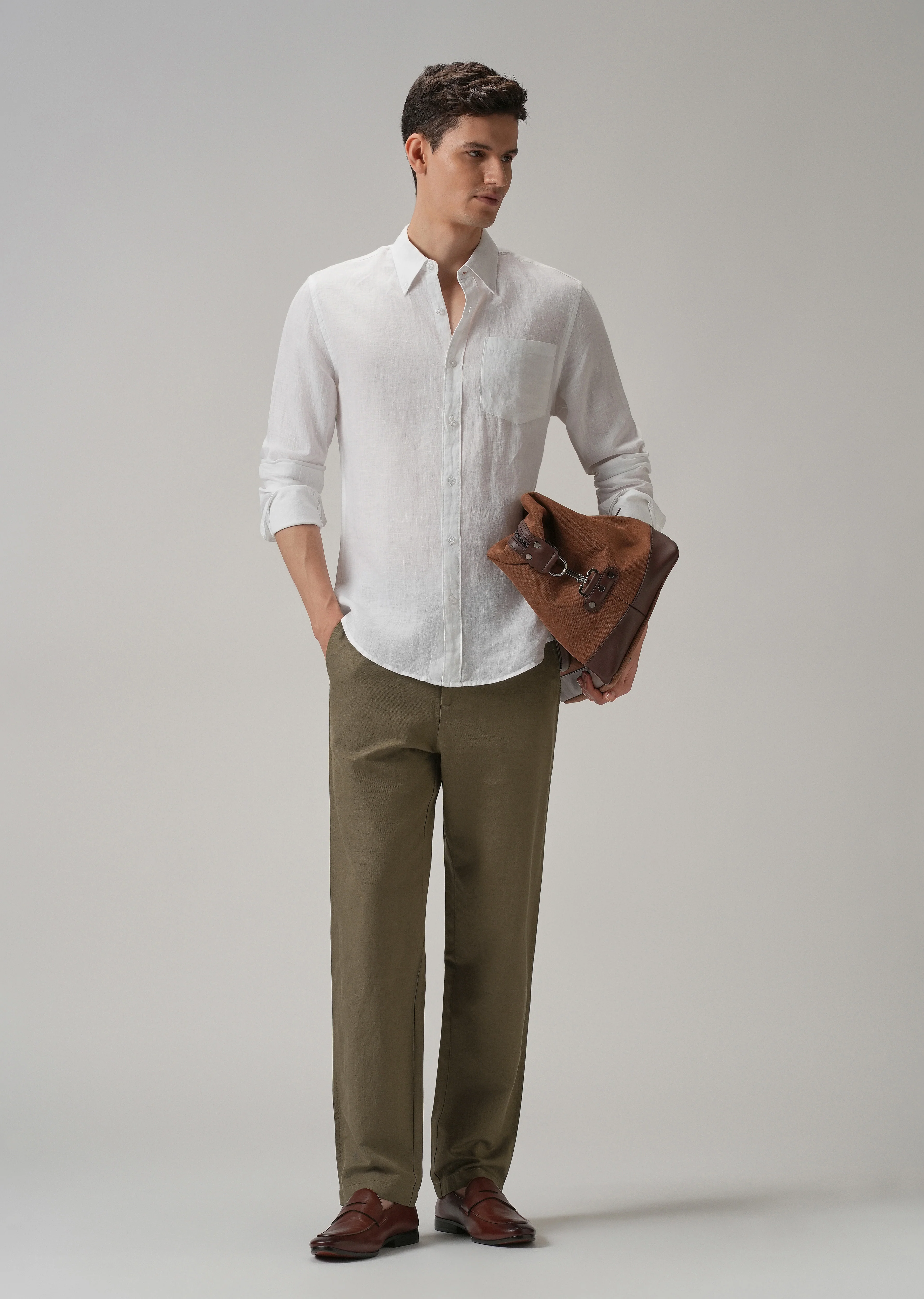 Olive Linen Relaxed Fit Trouser - Image 6