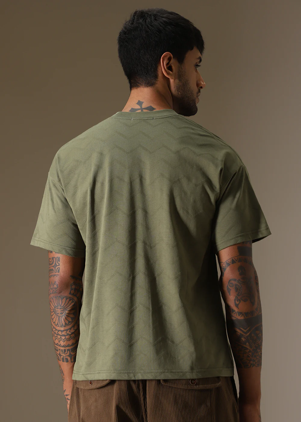 Olive Plain Drop Shoulder Oversized T-shirt - Image 4