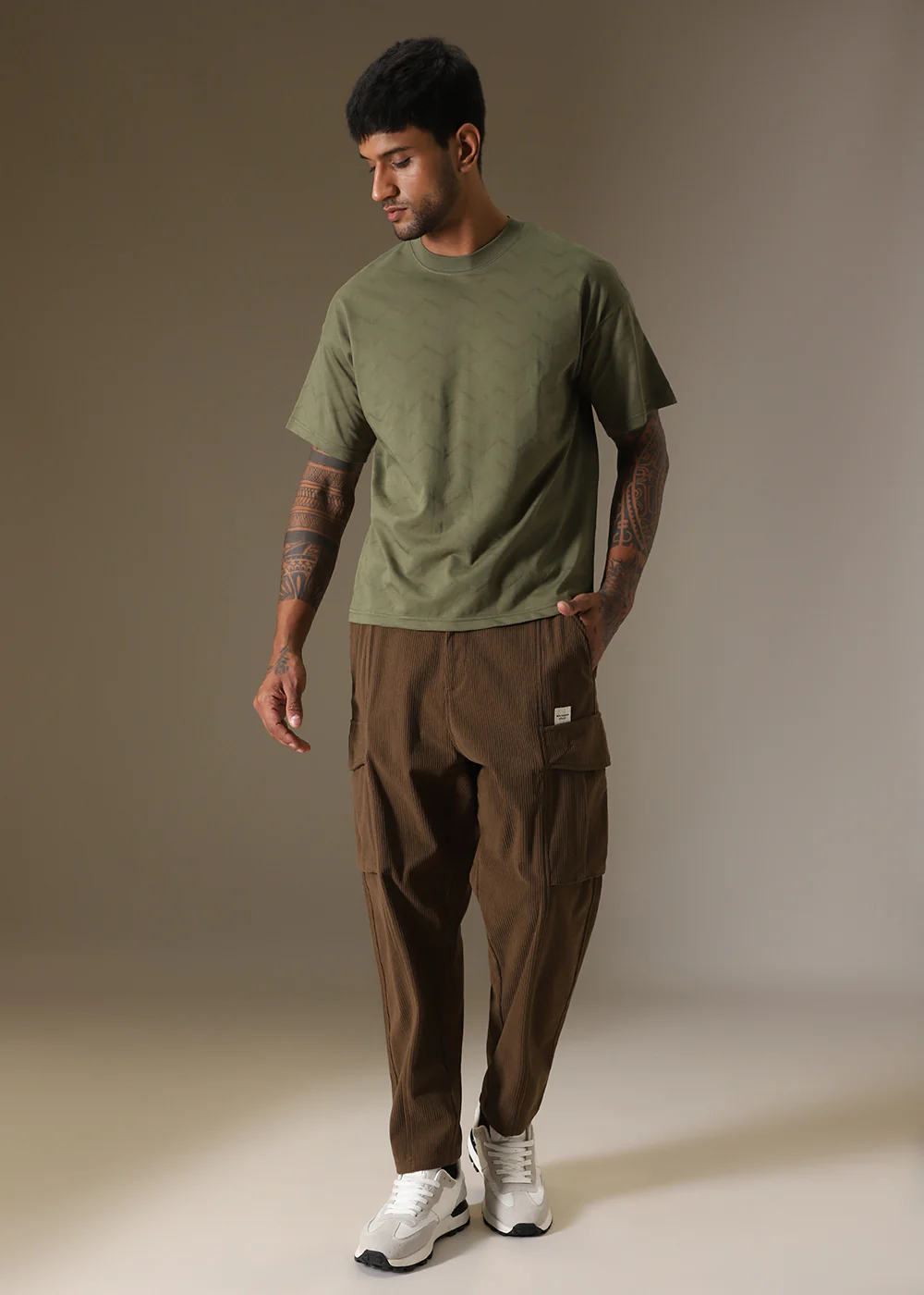 Olive Plain Drop Shoulder Oversized T-shirt - Image 6