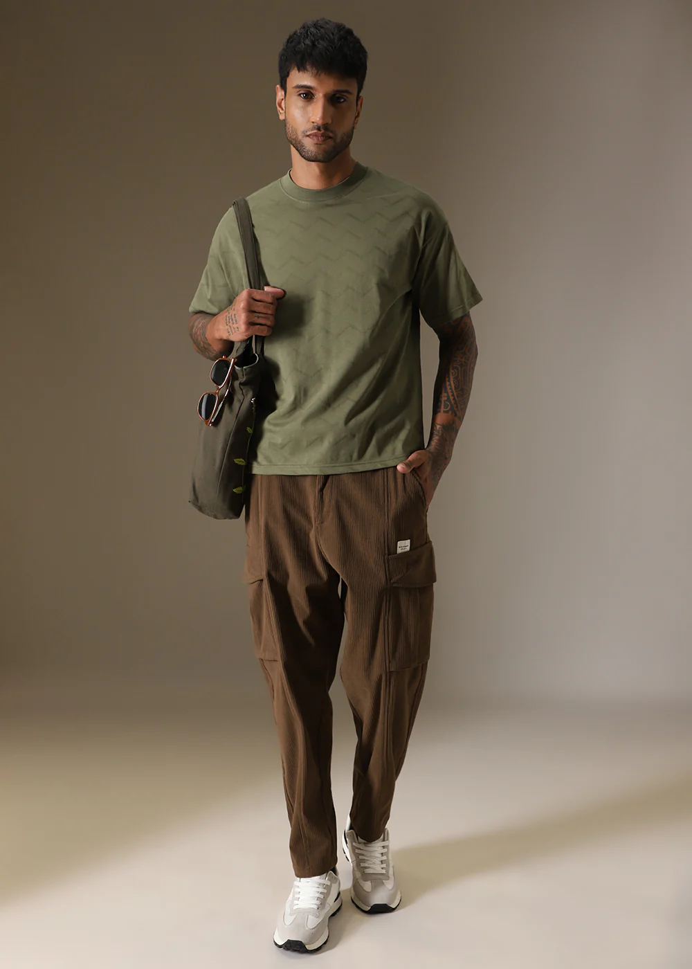 Olive Plain Drop Shoulder Oversized T-shirt - Image 8