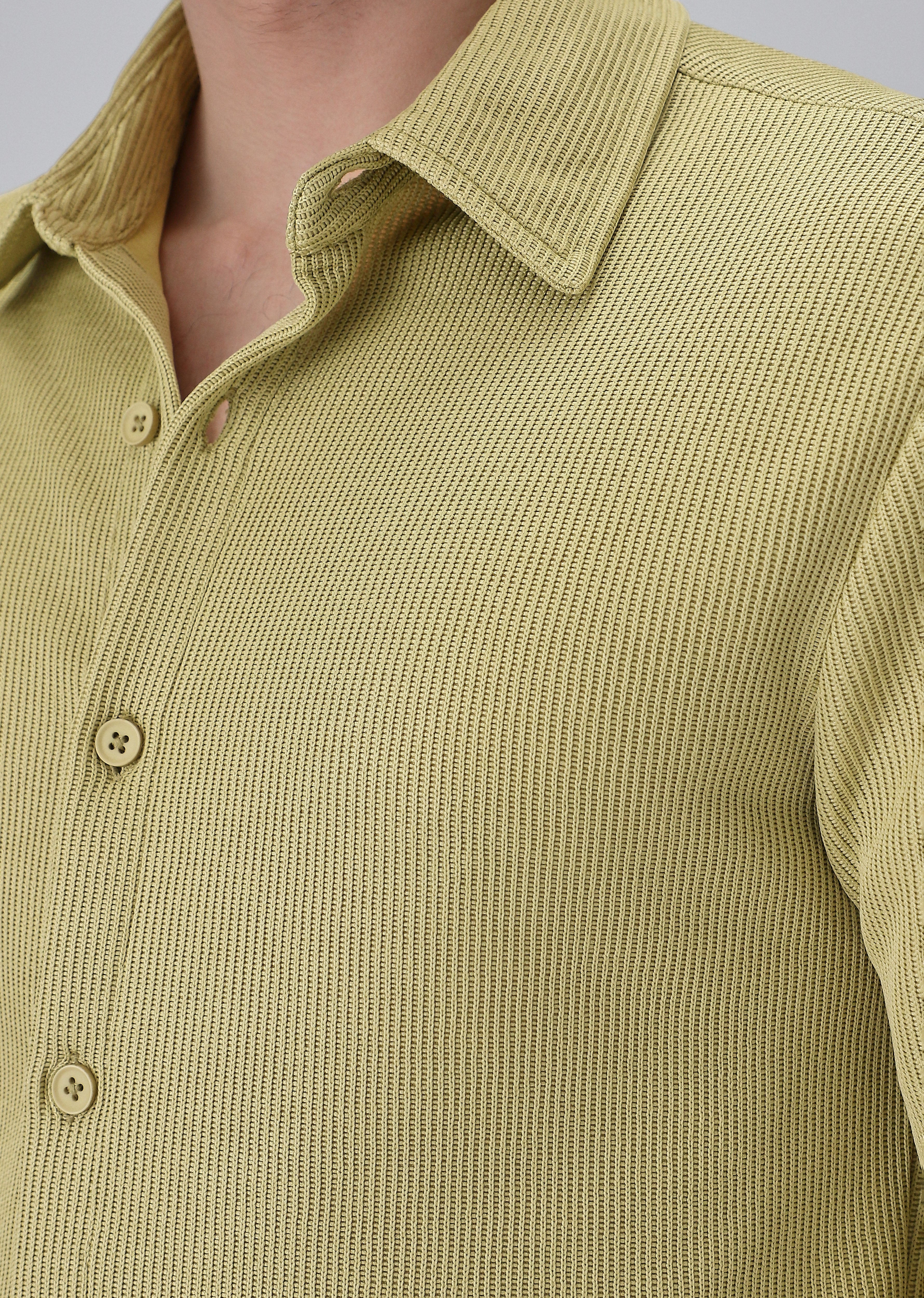 Olive Plain Knitted Shirt - Image 5