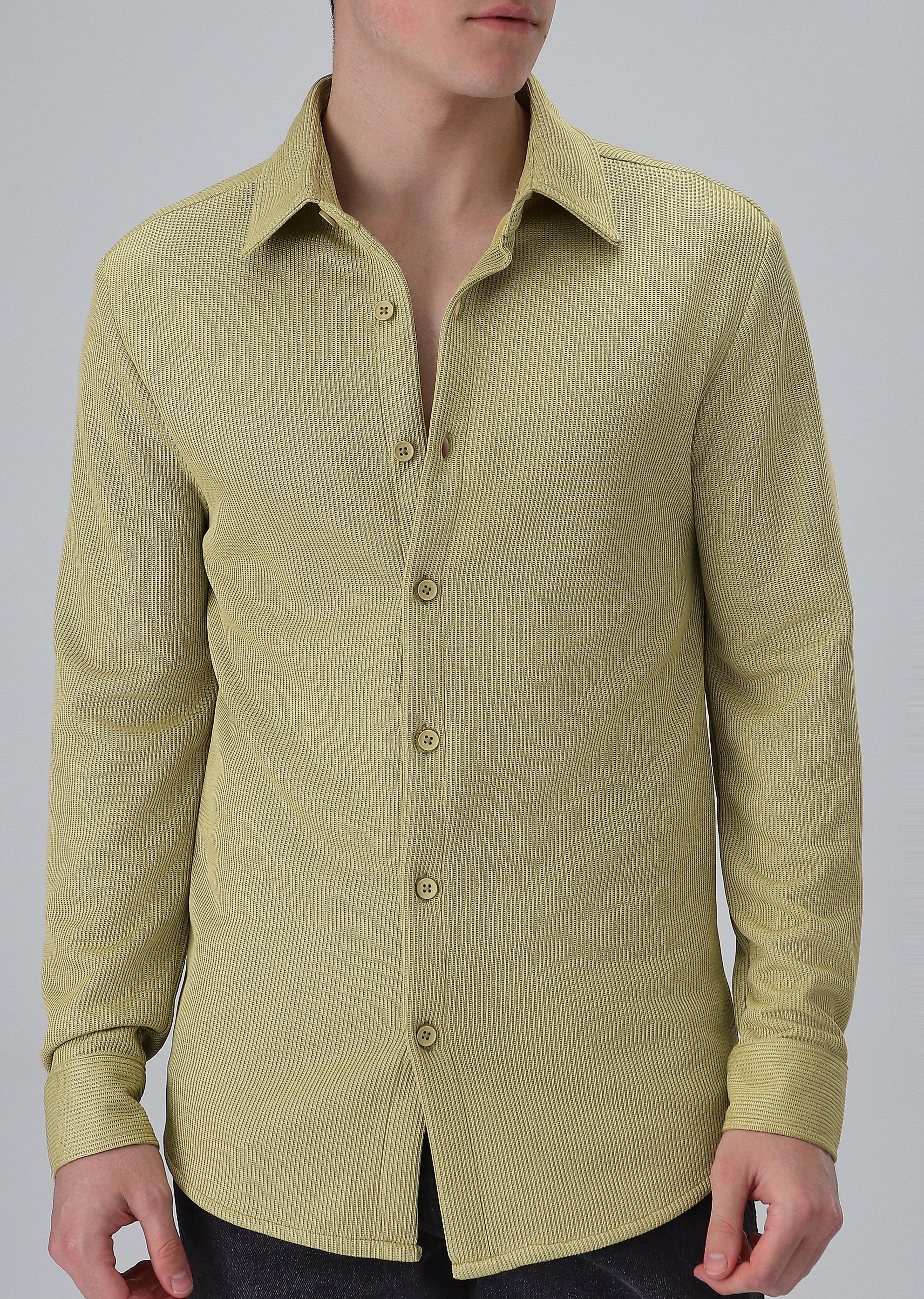 Olive Plain Knitted Shirt - Image 7