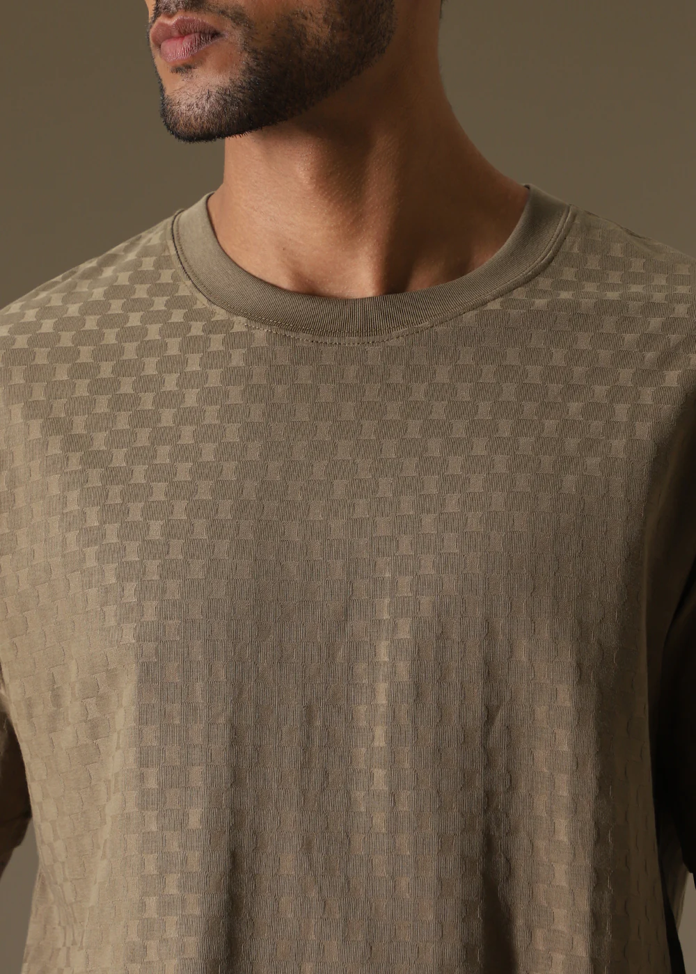 Olive Plain Texture Oversized T-shirt - Image 2