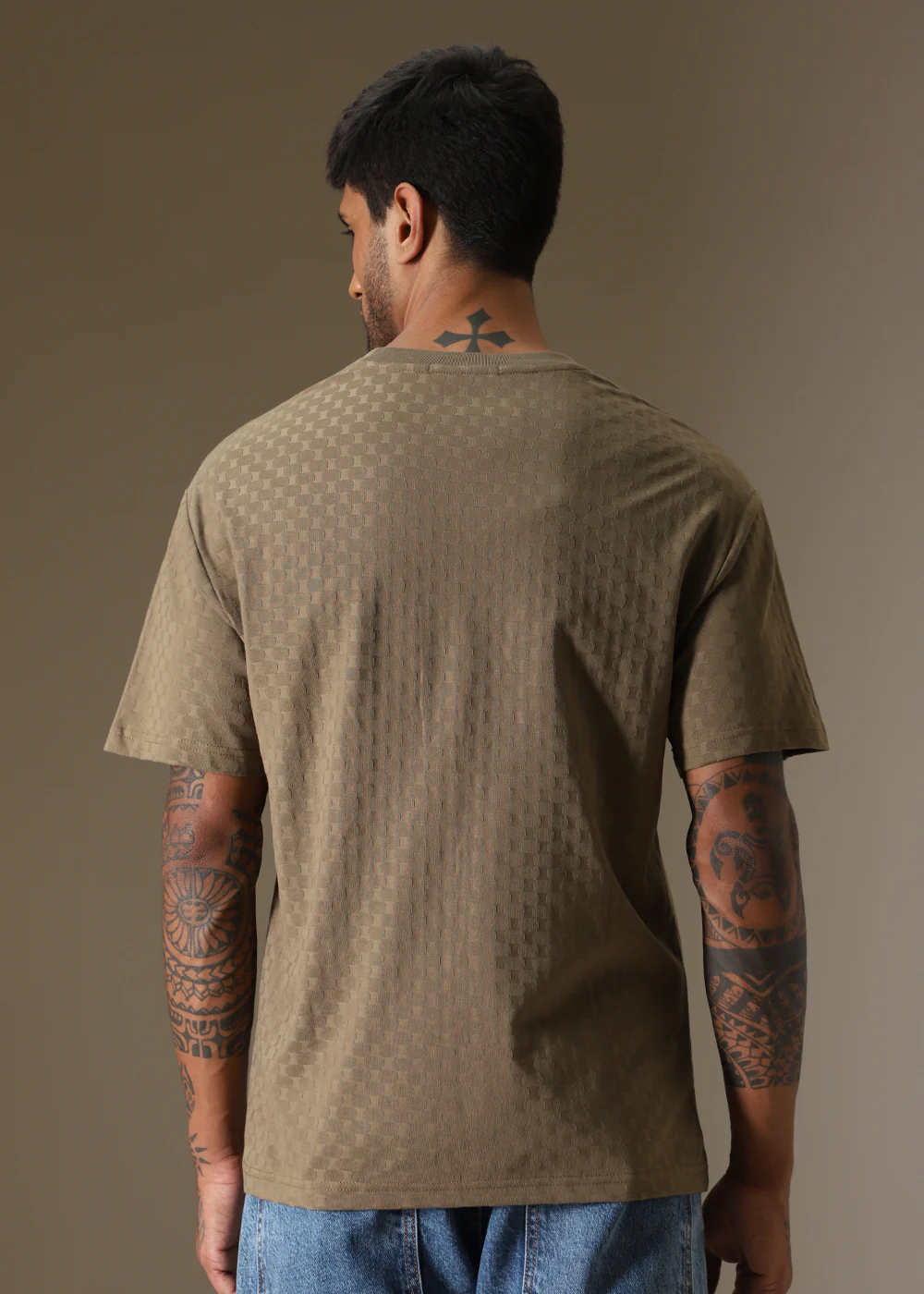 Olive Plain Texture Oversized T-shirt - Image 4