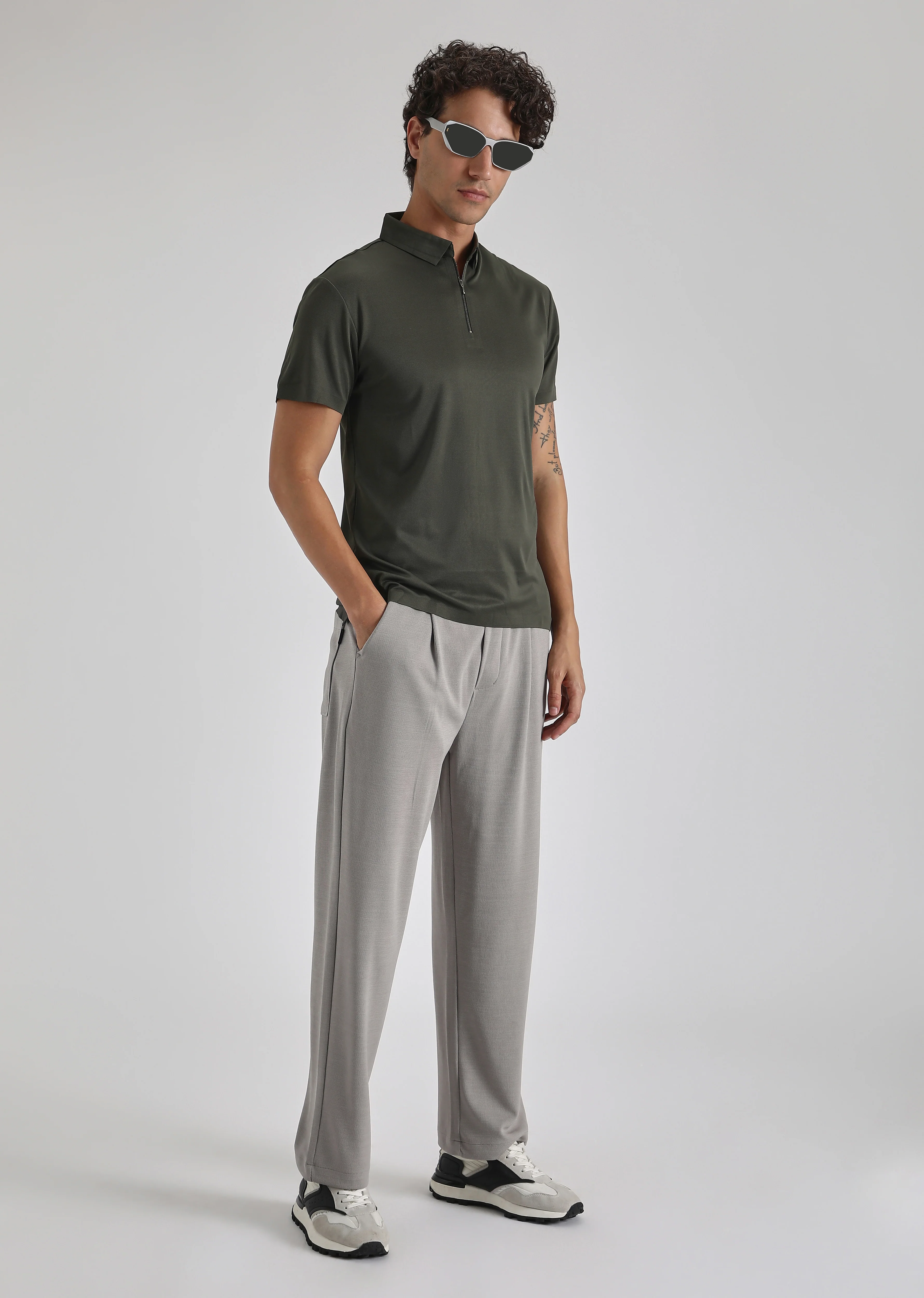 Olive Plain Zipper Stitchless Polo T-shirt - Image 6