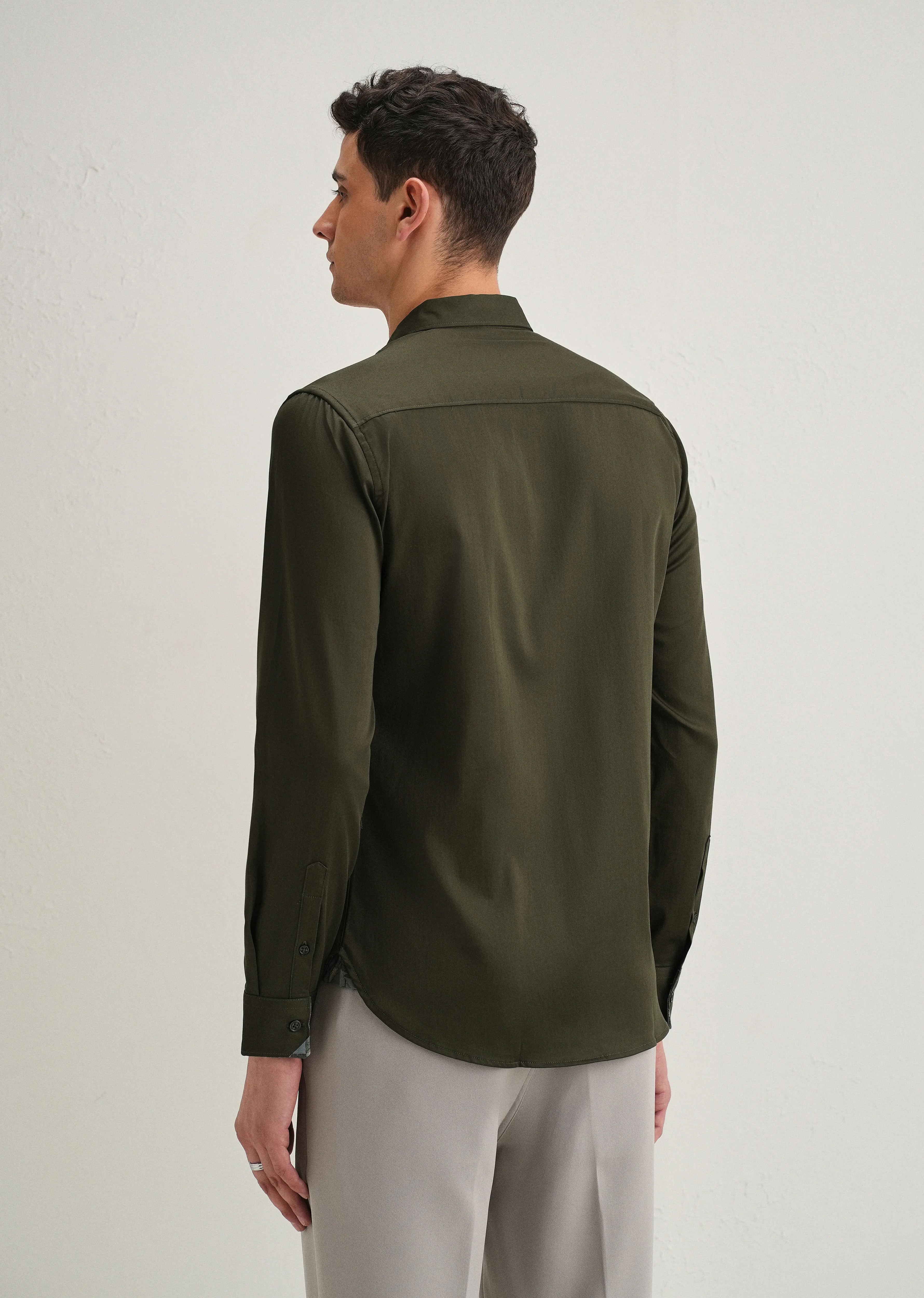 Olive Printed Cuff Shirt - Image 3
