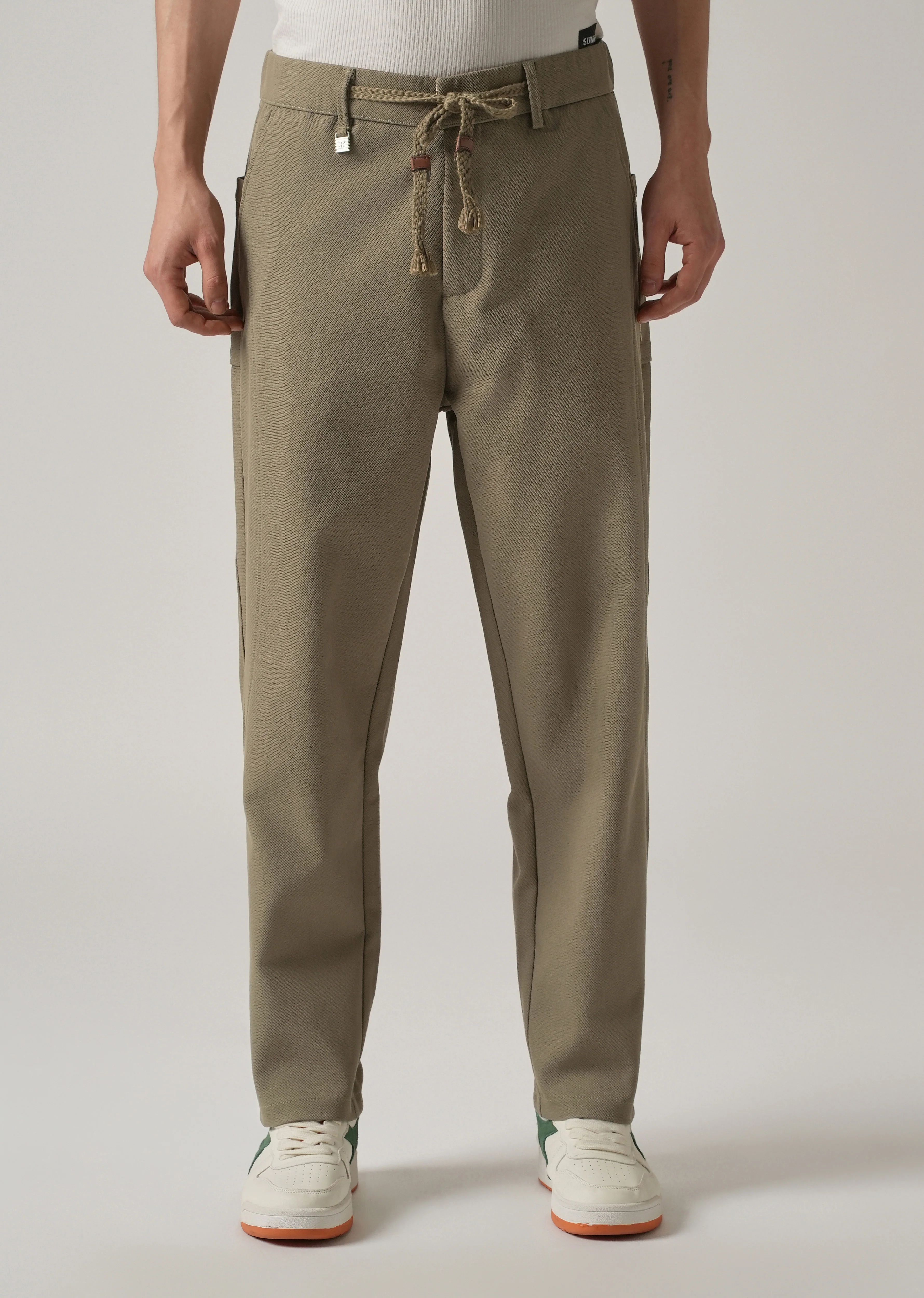 Olive Relaxed Fit Tie Waist Pant - Image 3