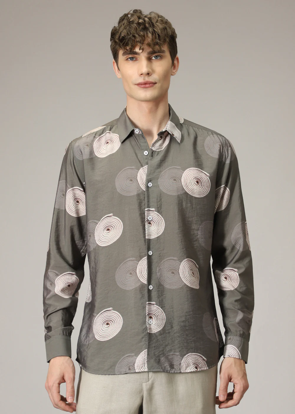 Olive Spiral Print Shirt - Image 3