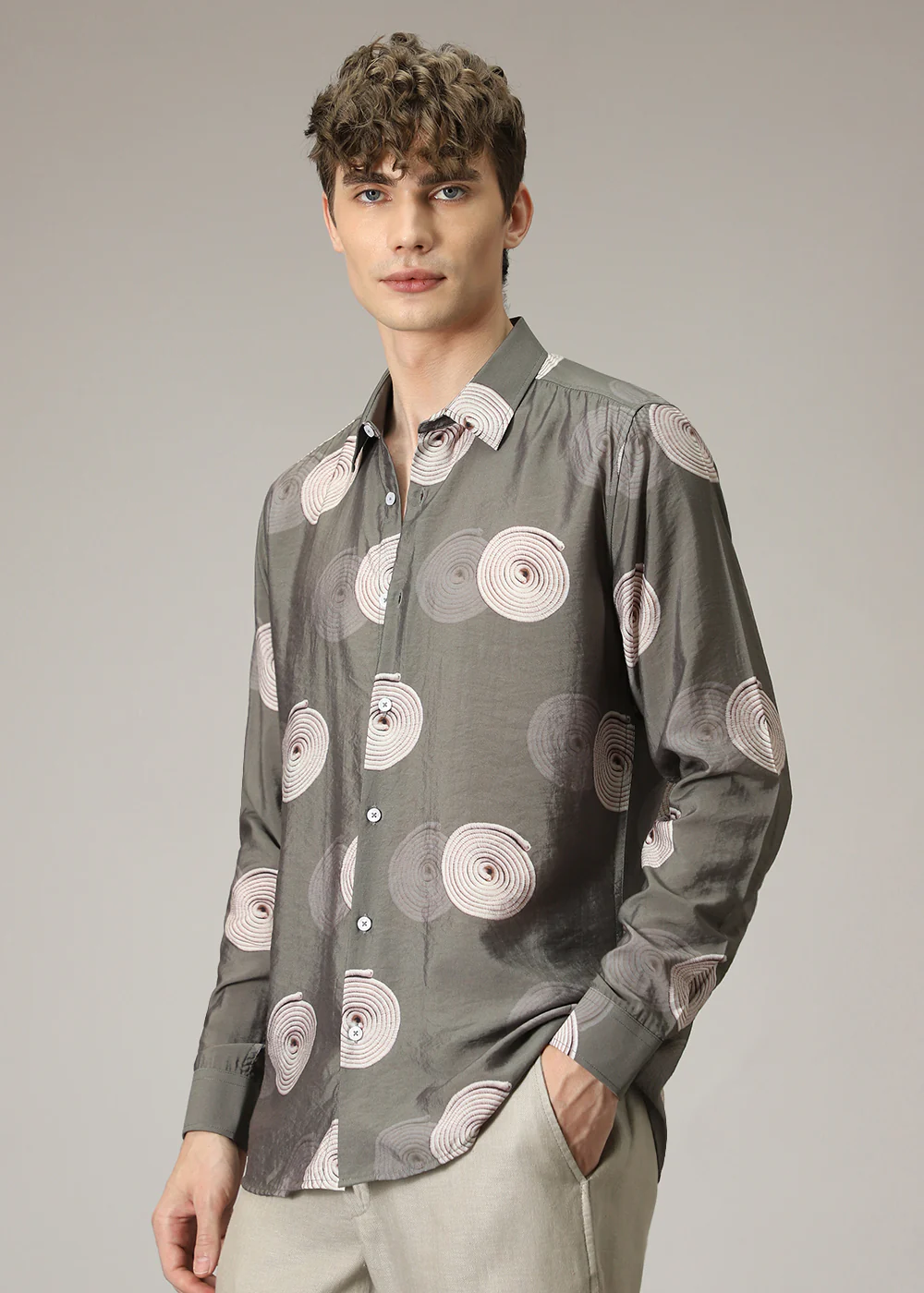 Olive Spiral Print Shirt - Image 5
