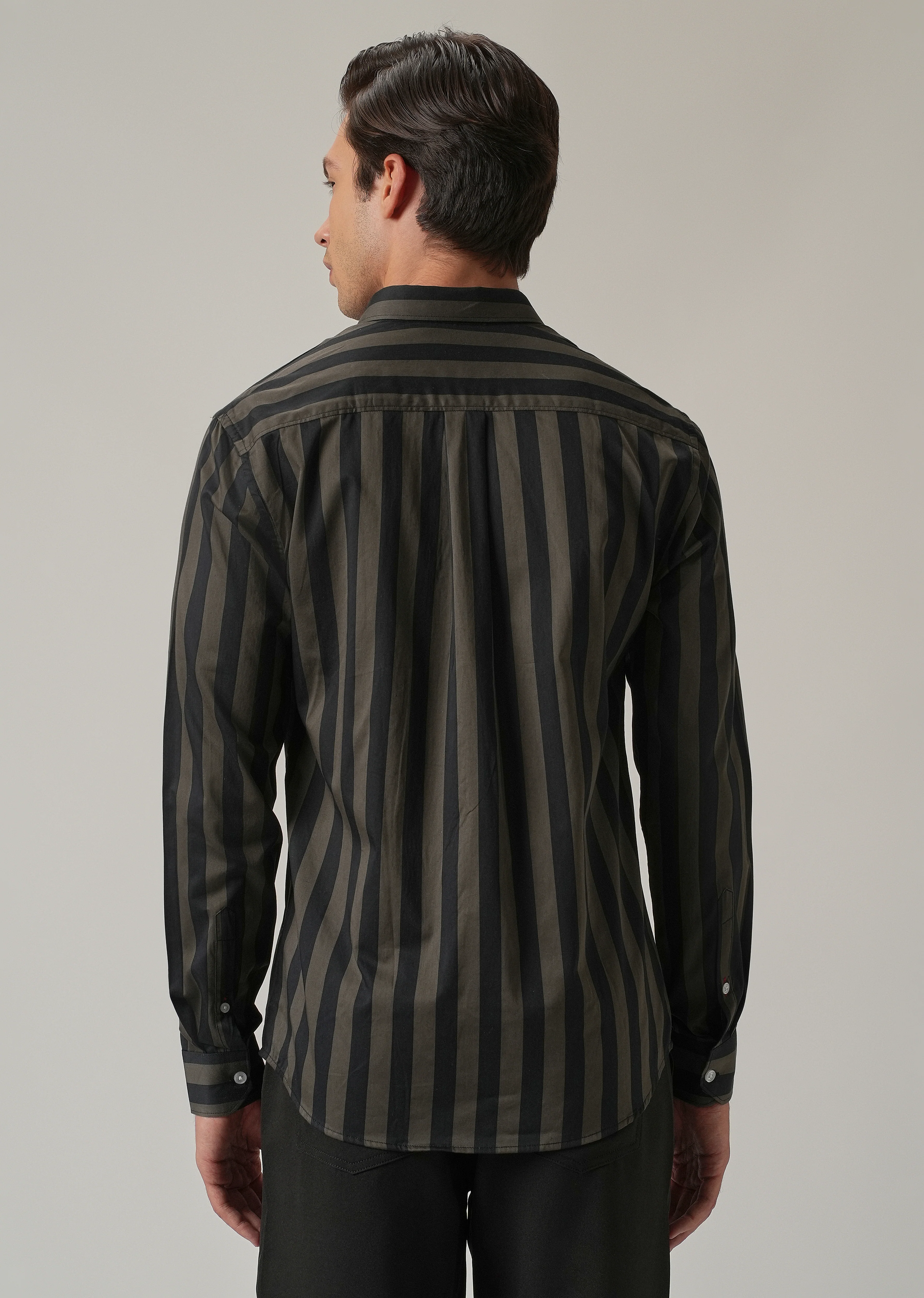 Olive Satin Striped Shirt - Image 2