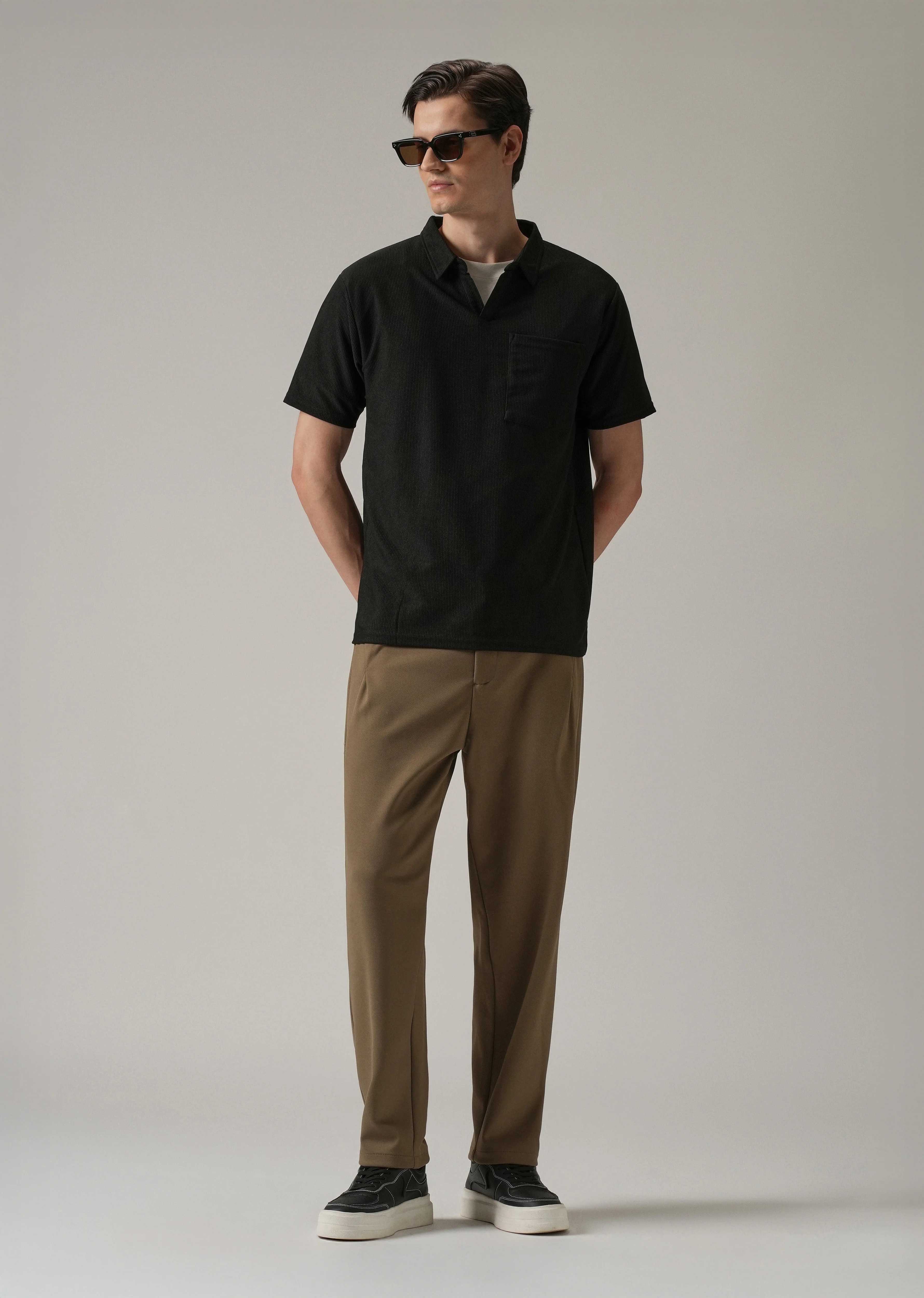 Olive Textured Stretch Pant - Image 6