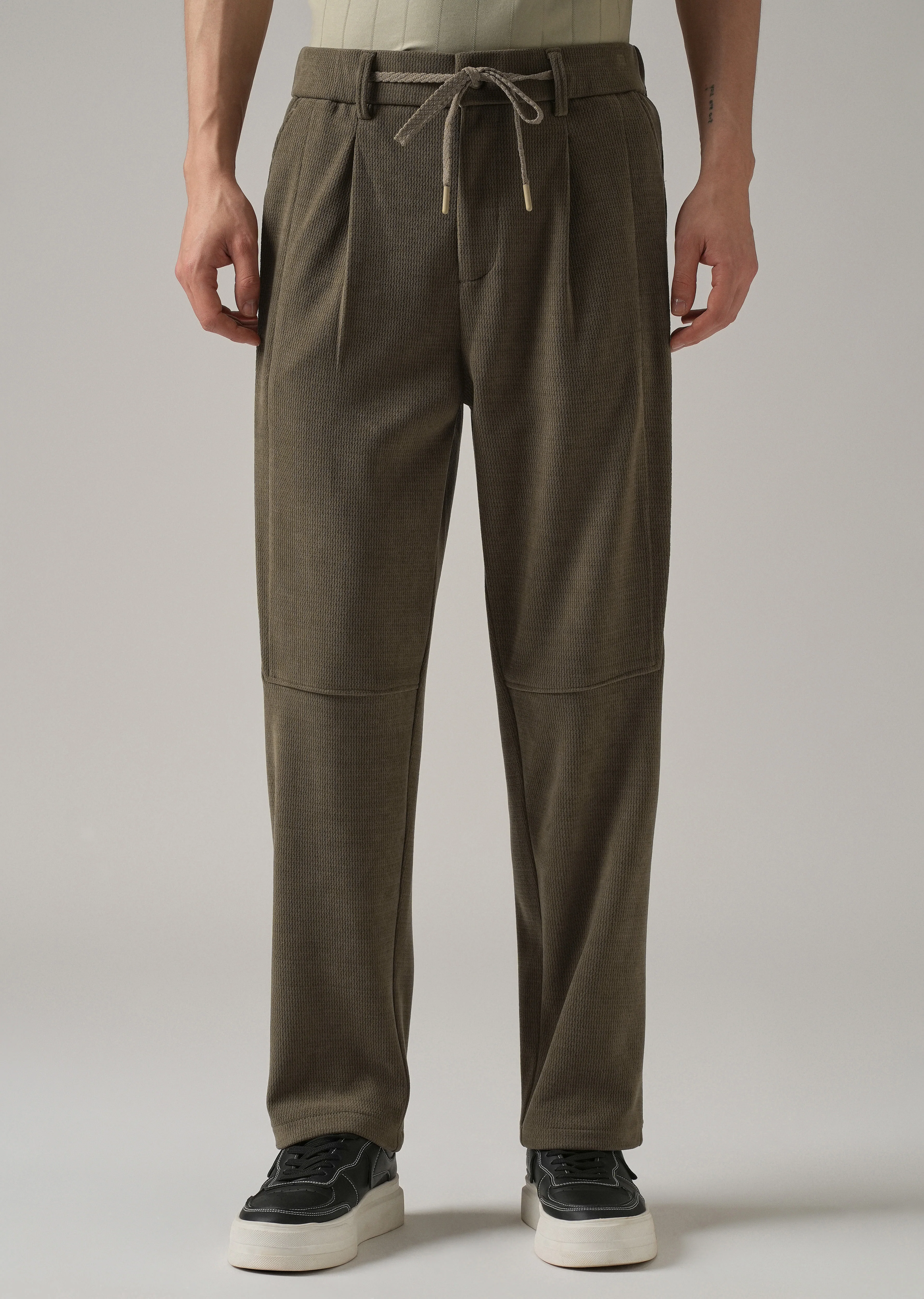 Olive Textured Suede Drawstring Pant - Image 3
