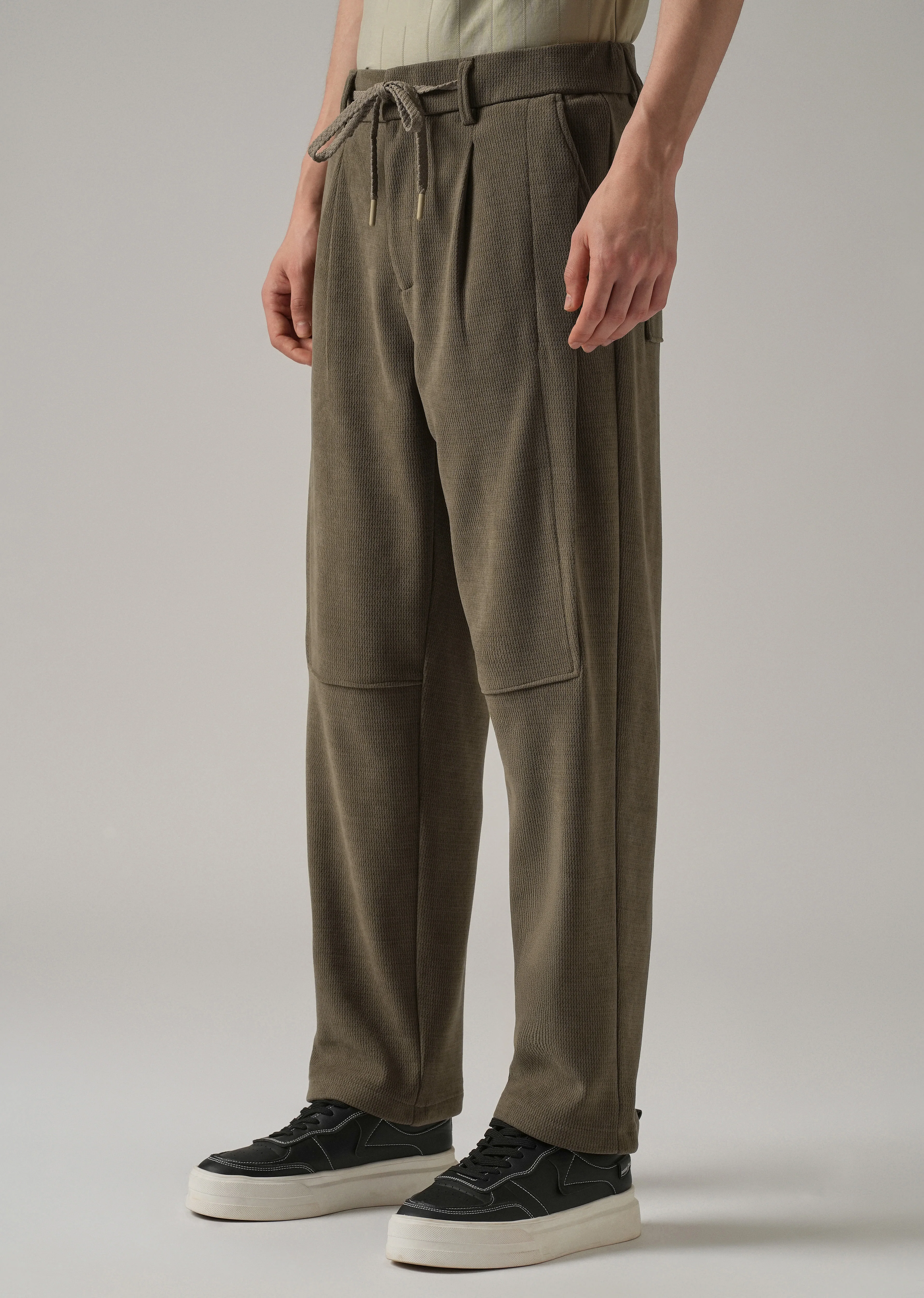 Olive Textured Suede Drawstring Pant - Image 4
