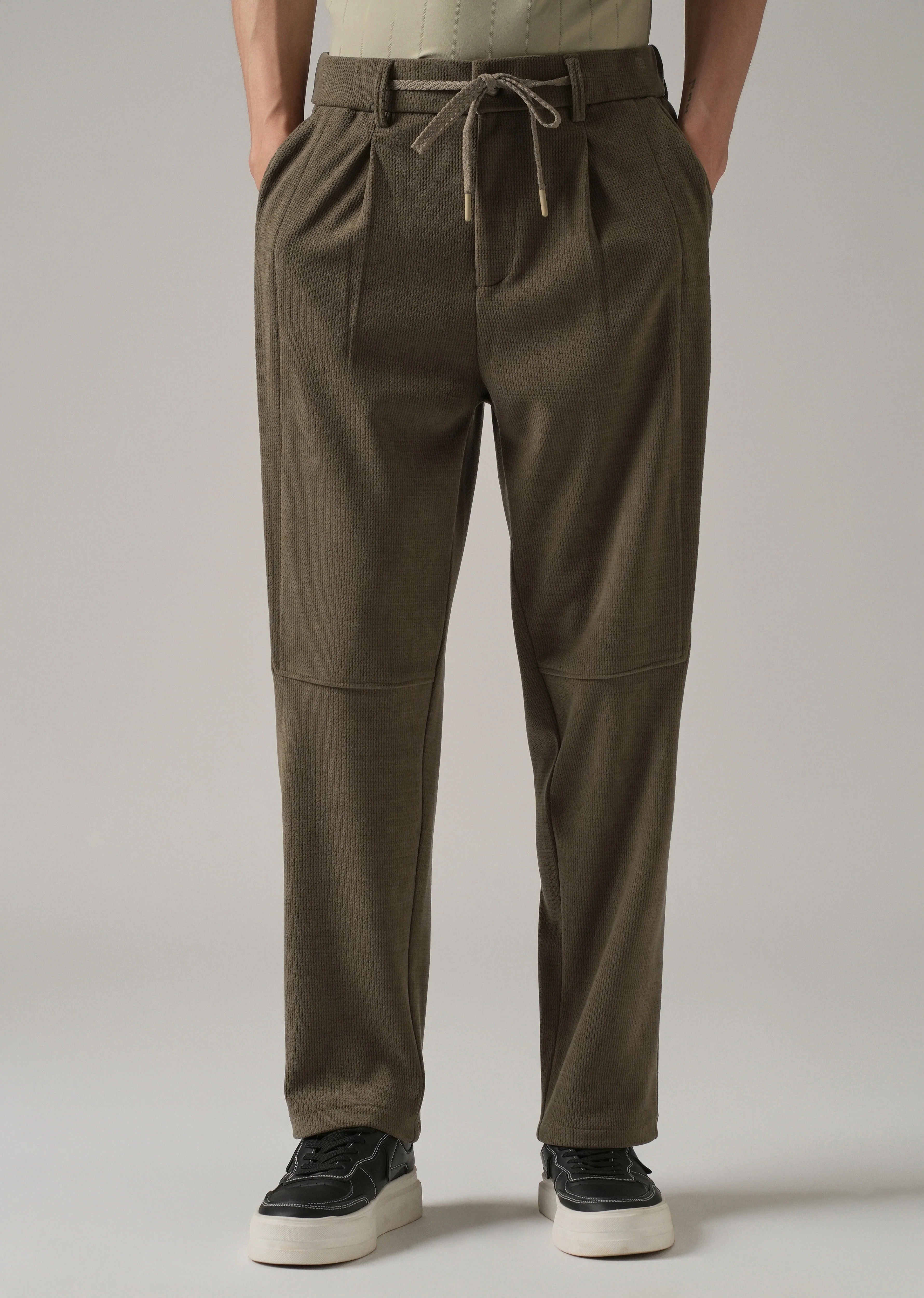 Olive Textured Suede Drawstring Pant - Image 7