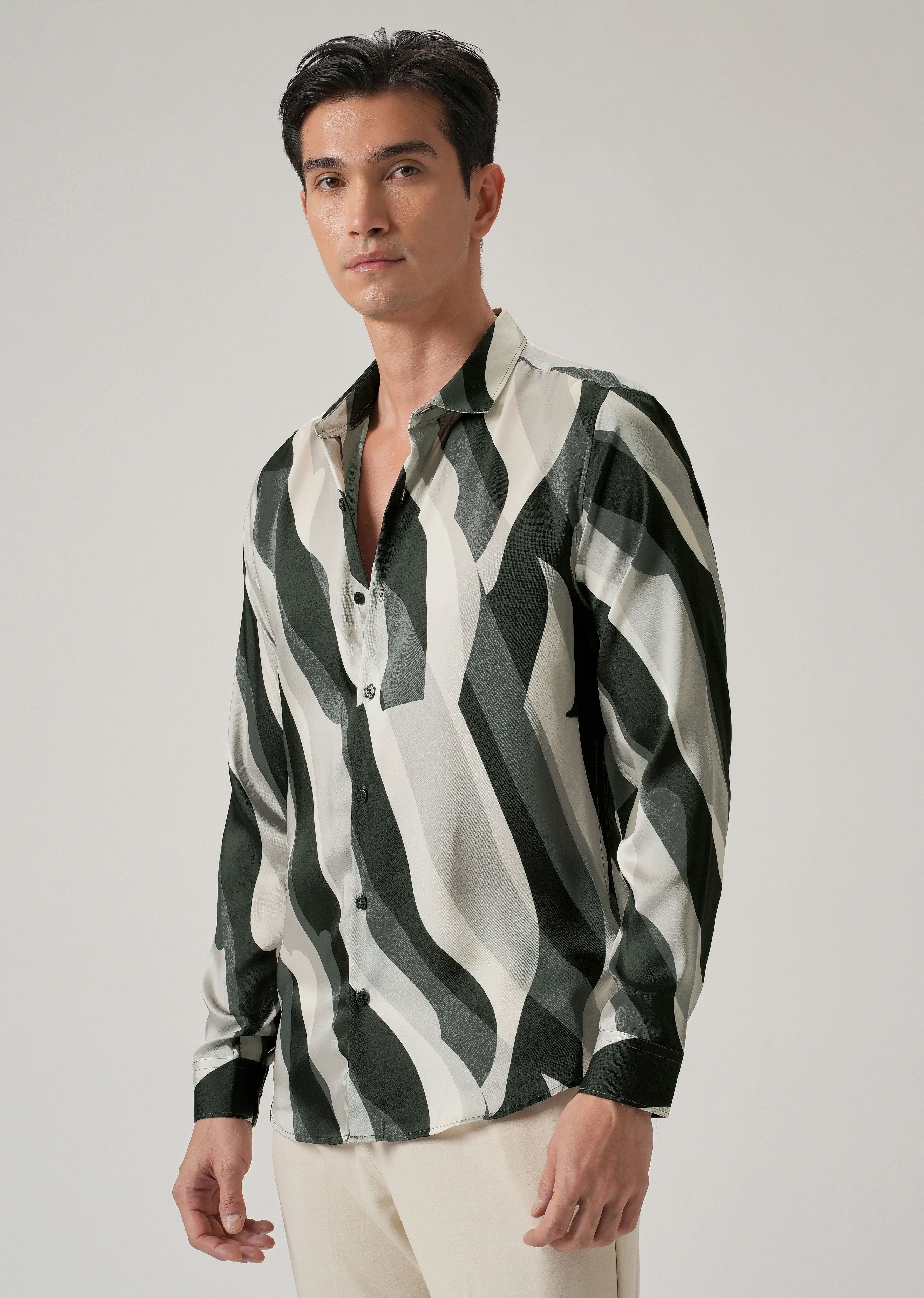 Olive Wave Print Shirt - Image 4