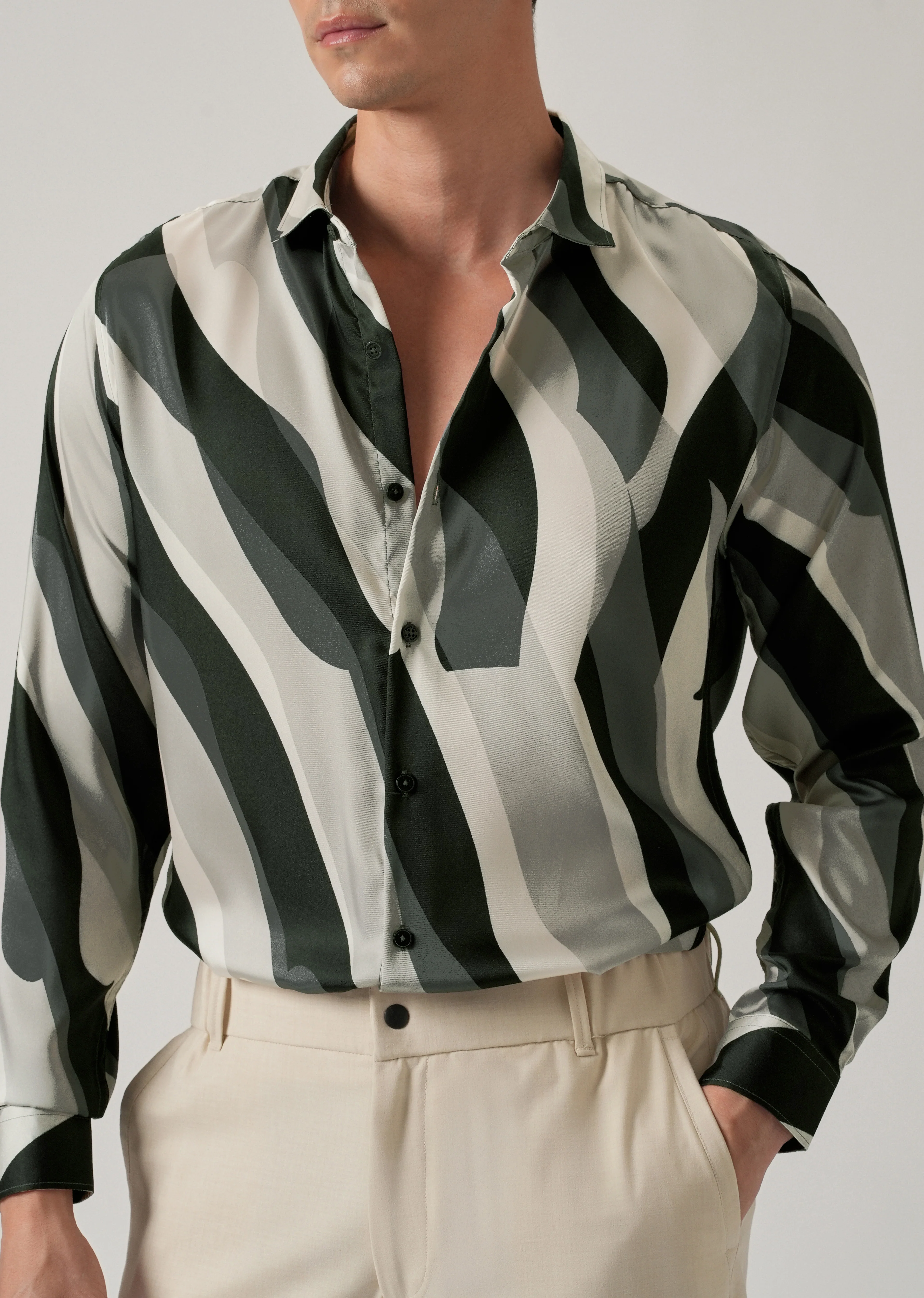 Olive Wave Print Shirt - Image 7