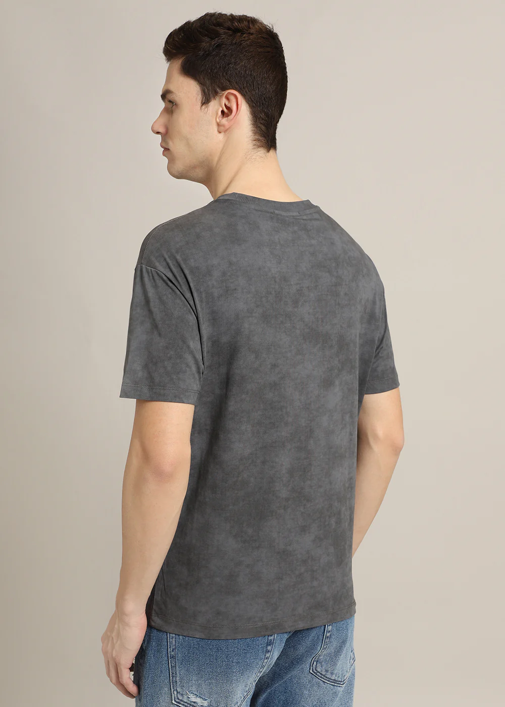 Ombre Grey Plain Crew Neck T-Shirt - Image 3