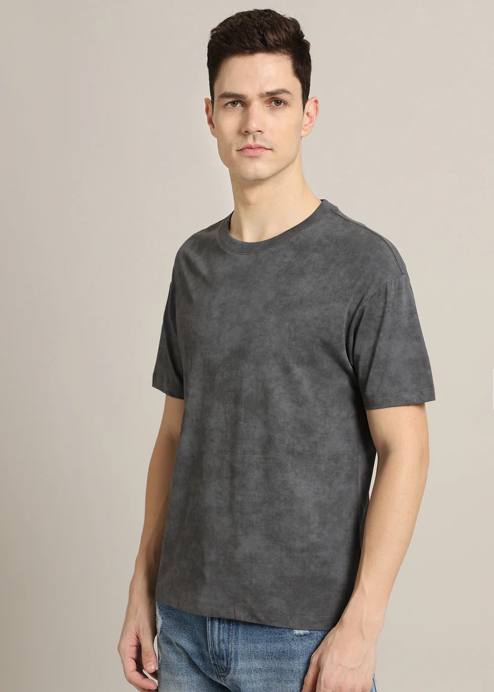 Ombre Grey Plain Crew Neck T-Shirt - Image 4