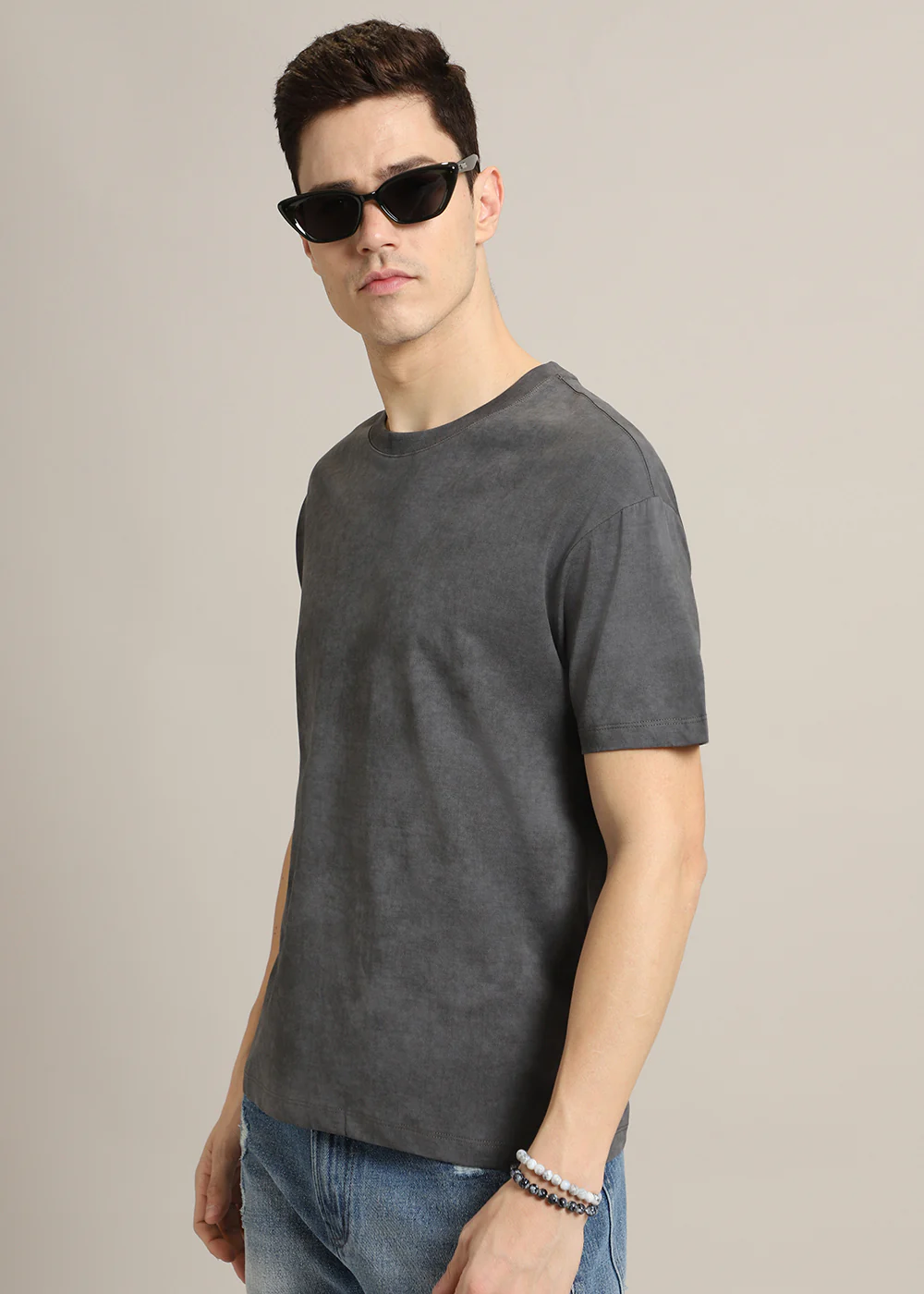 Ombre Grey Plain Crew Neck T-Shirt - Image 6