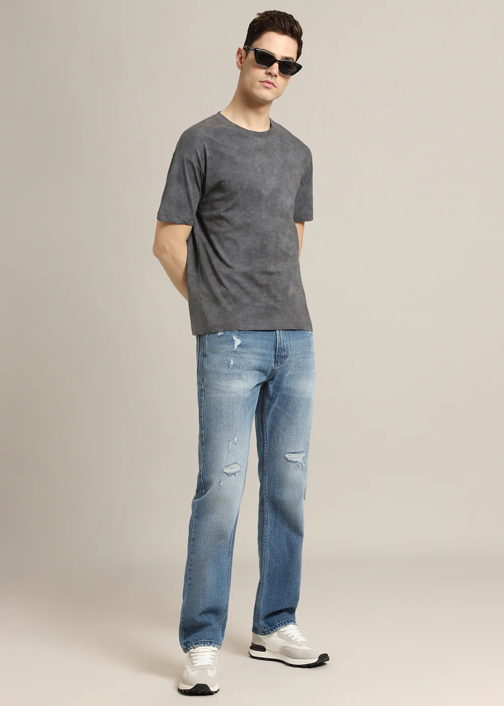 Ombre Grey Plain Crew Neck T-Shirt - Image 7