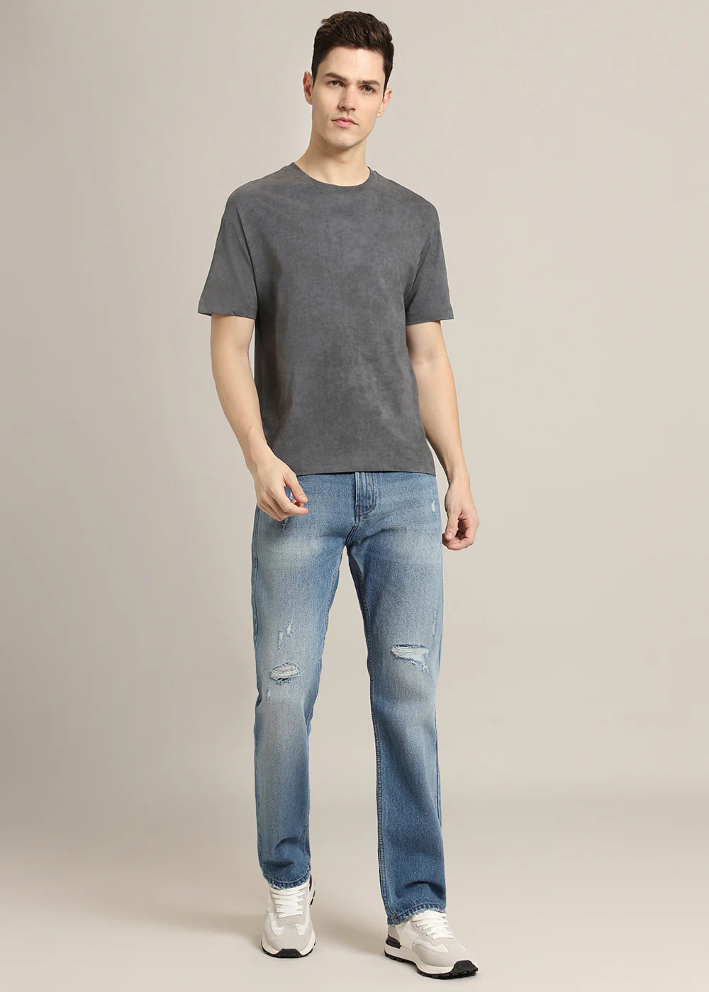 Ombre Grey Plain Crew Neck T-Shirt - Image 8