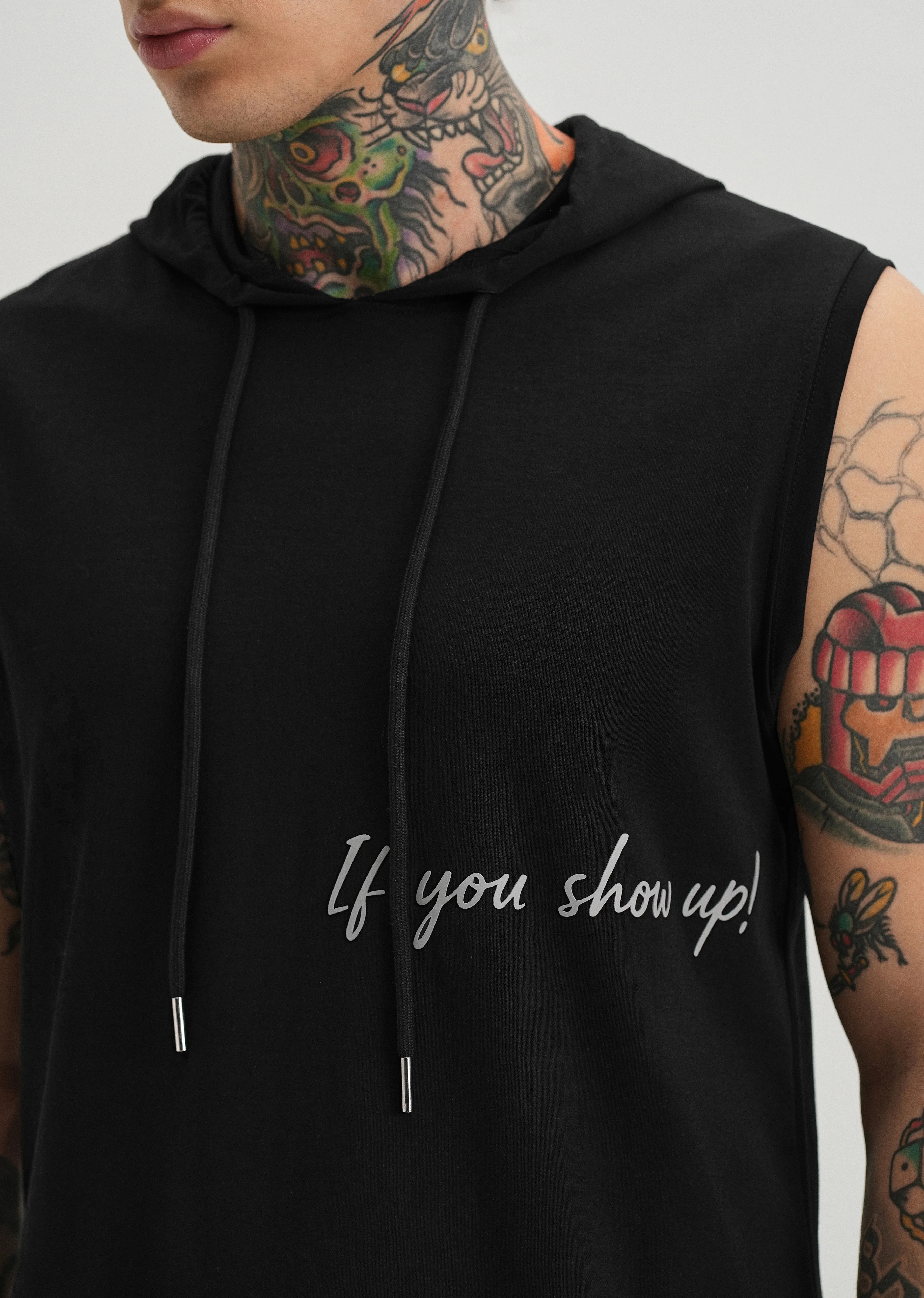 Onyx Black Typography Printed Hoodie Tank - Image 5