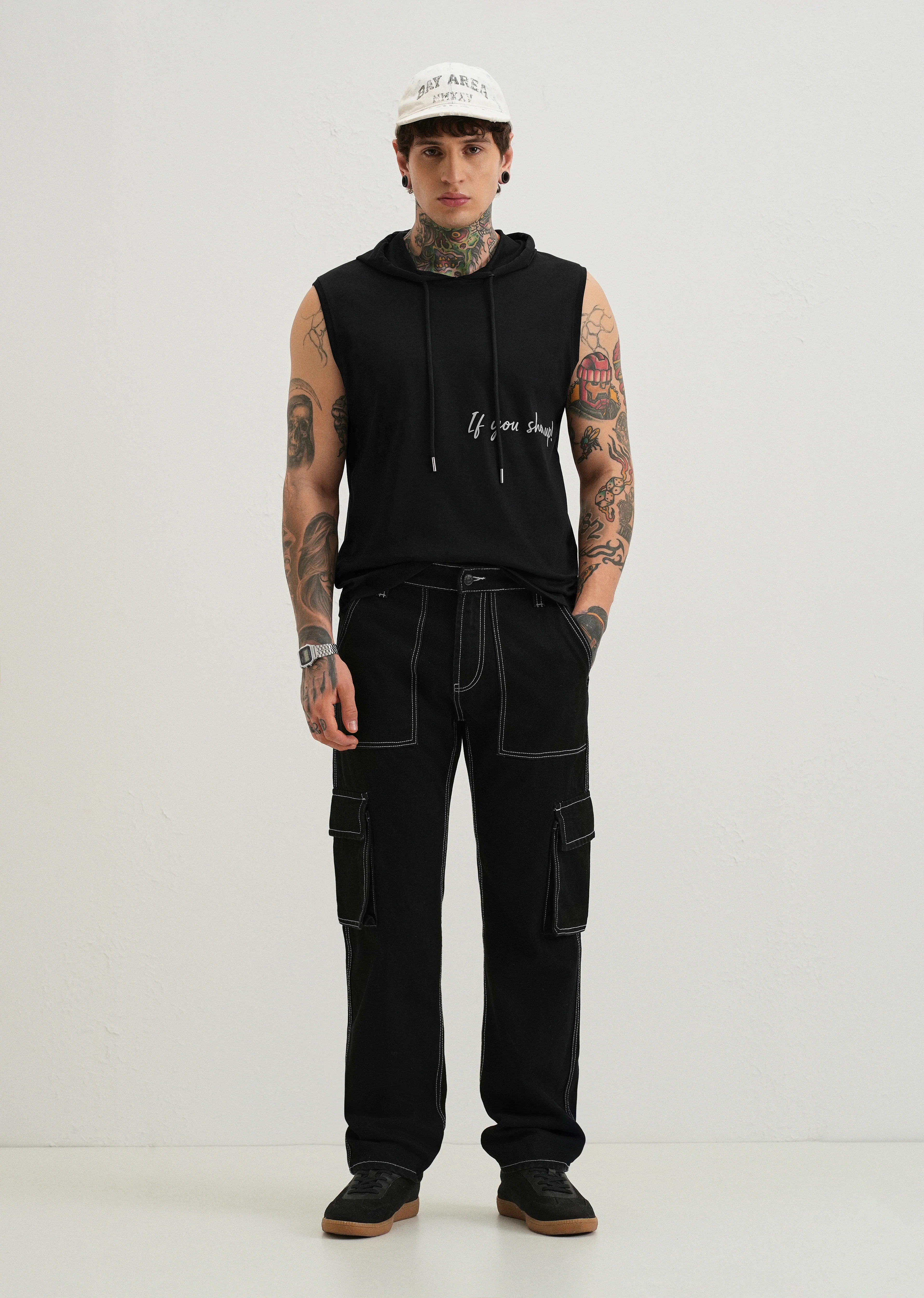 Onyx Black Typography Printed Hoodie Tank - Image 6