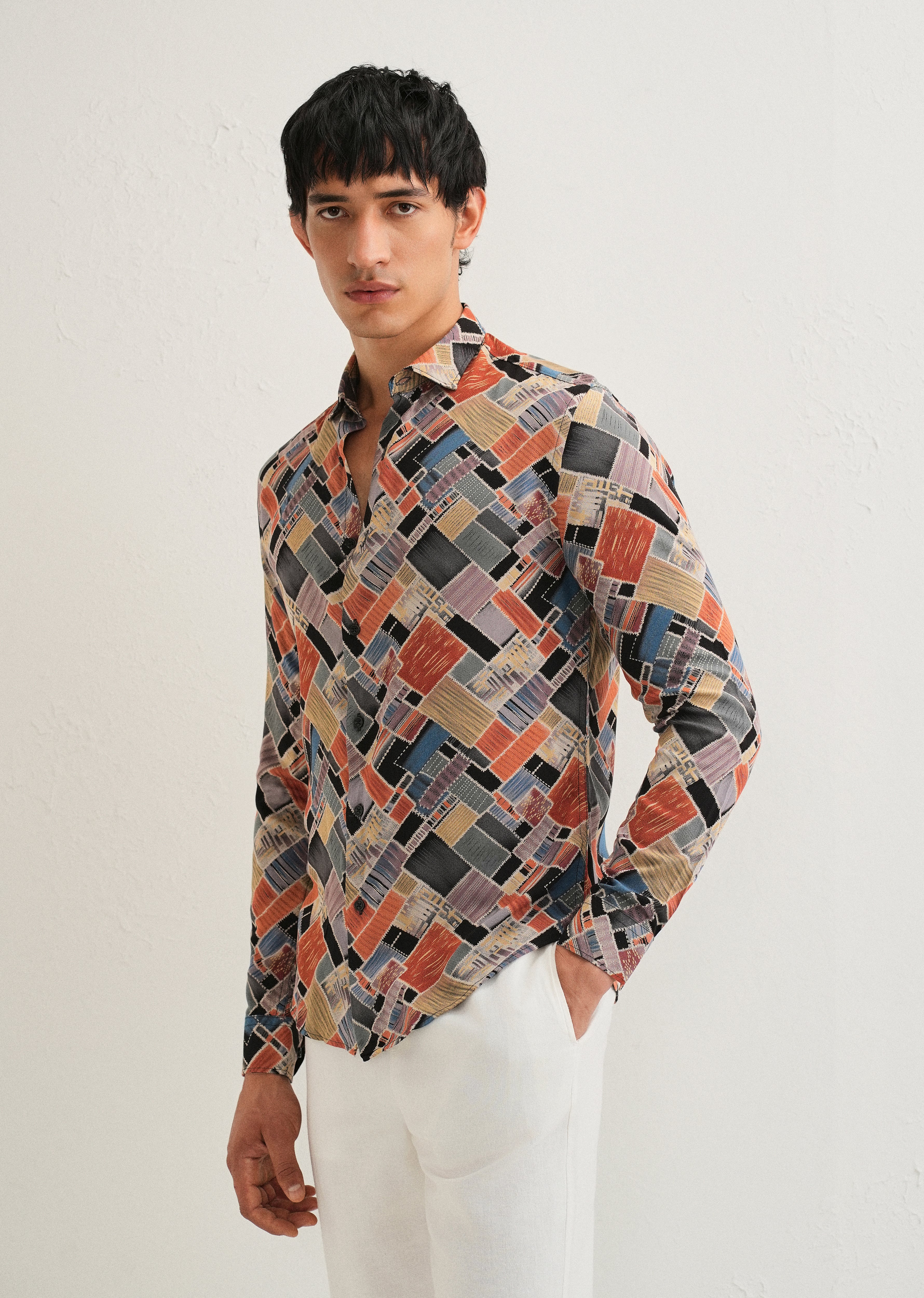 Orange Block Feather Shirt - Image 3