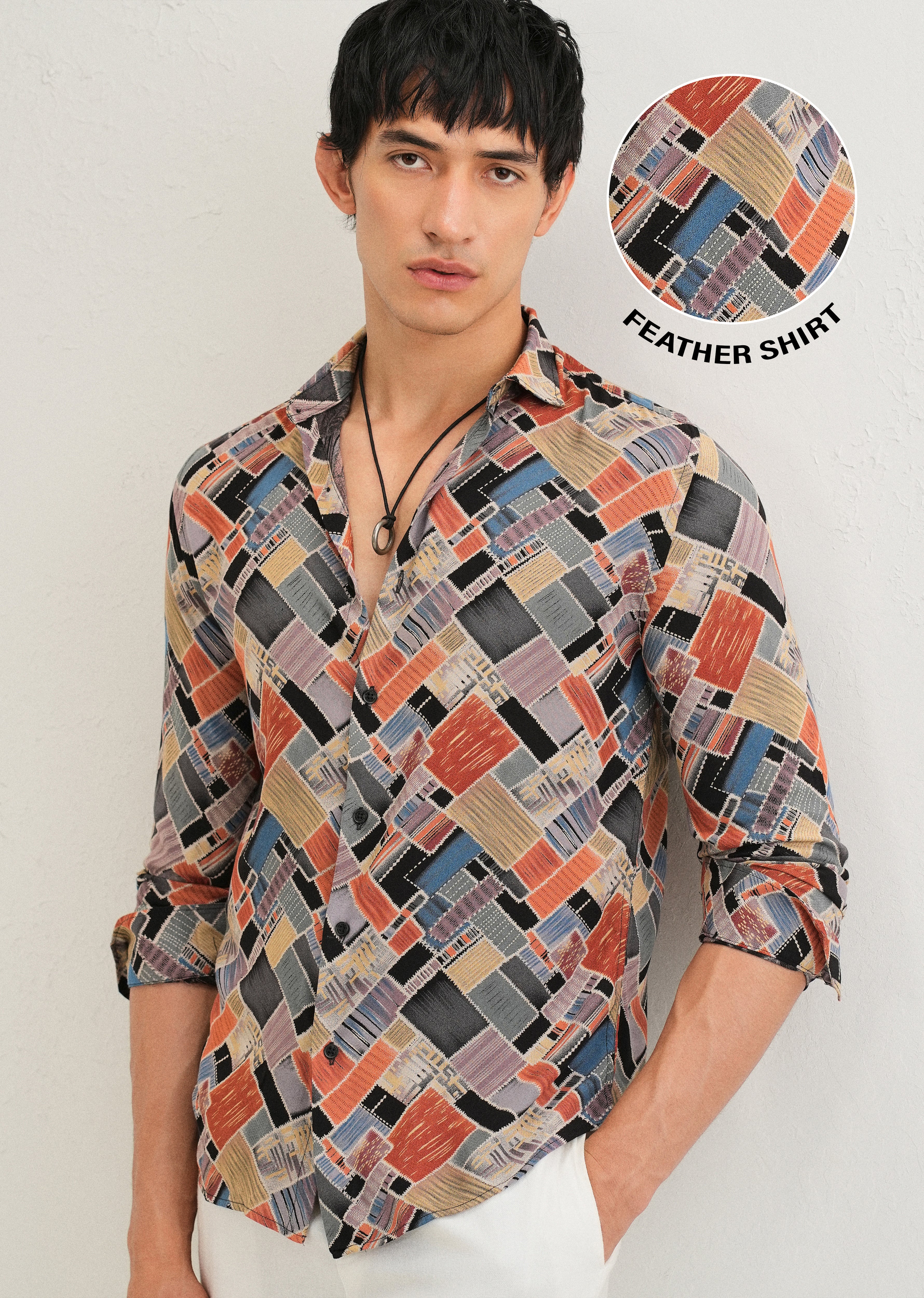 Orange Block Feather Shirt - Image 7