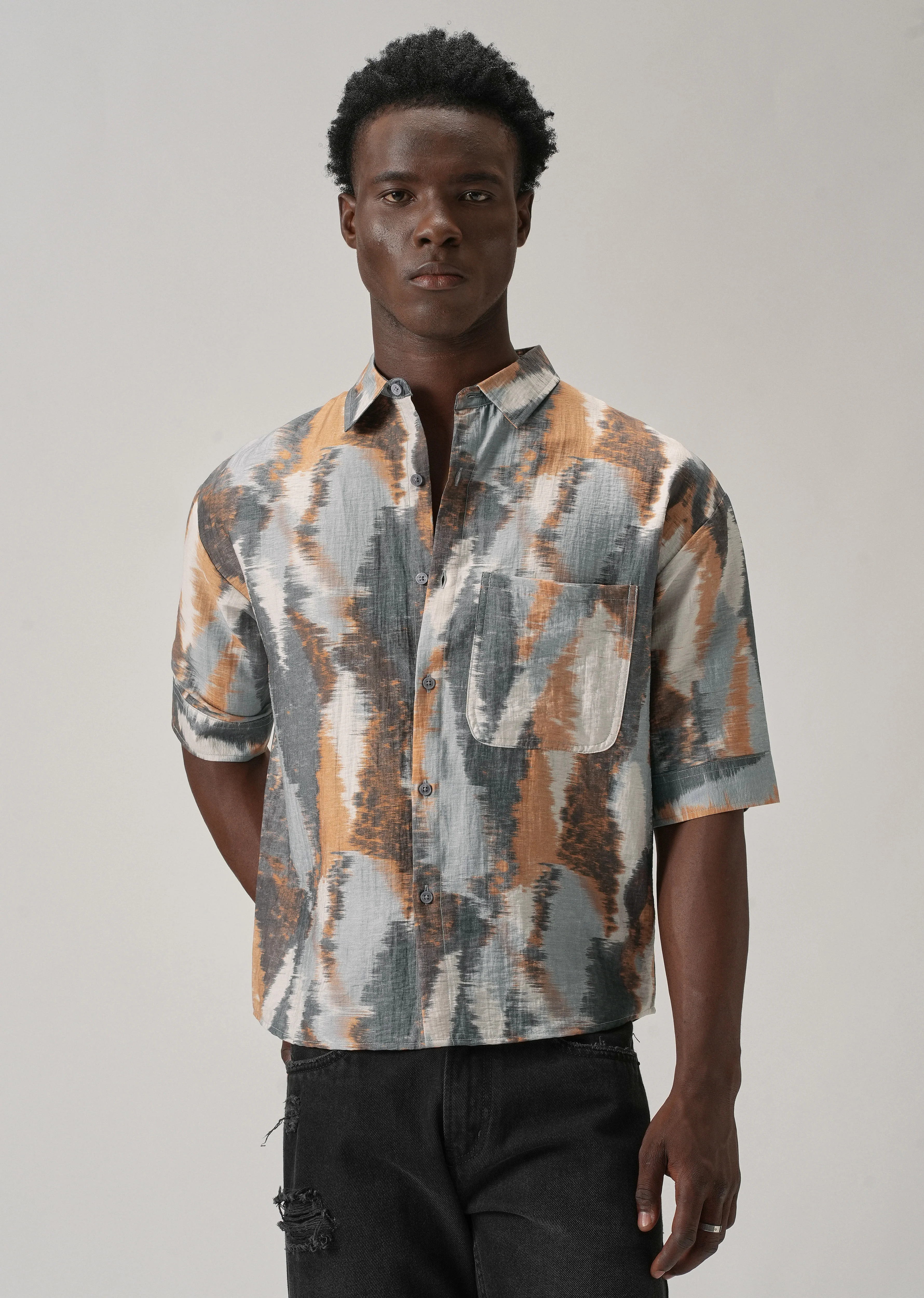 Orange Boxy Fit Abstract Printed Shirt - Image 4