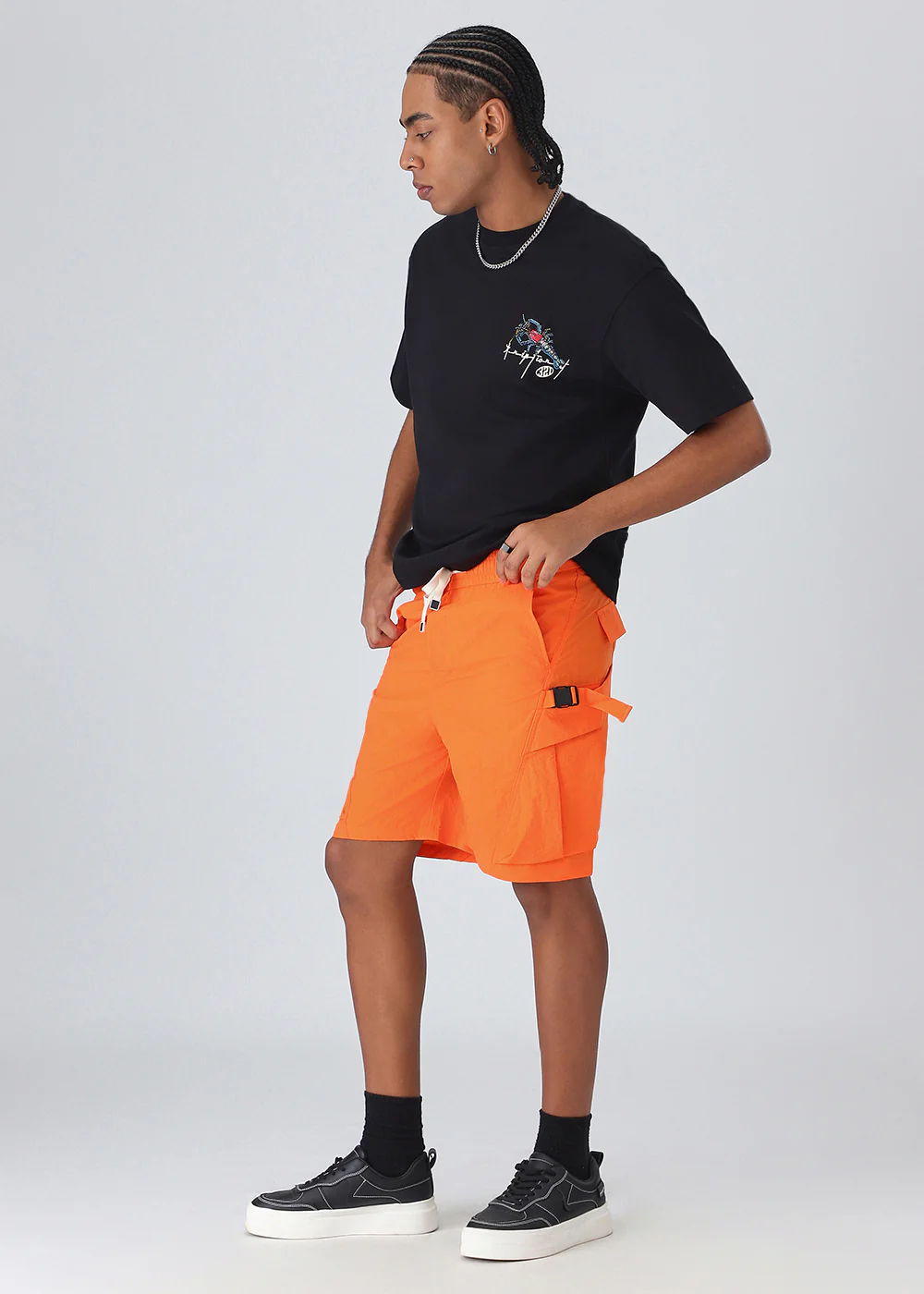Orange Buckled Cargo Shorts - Image 6