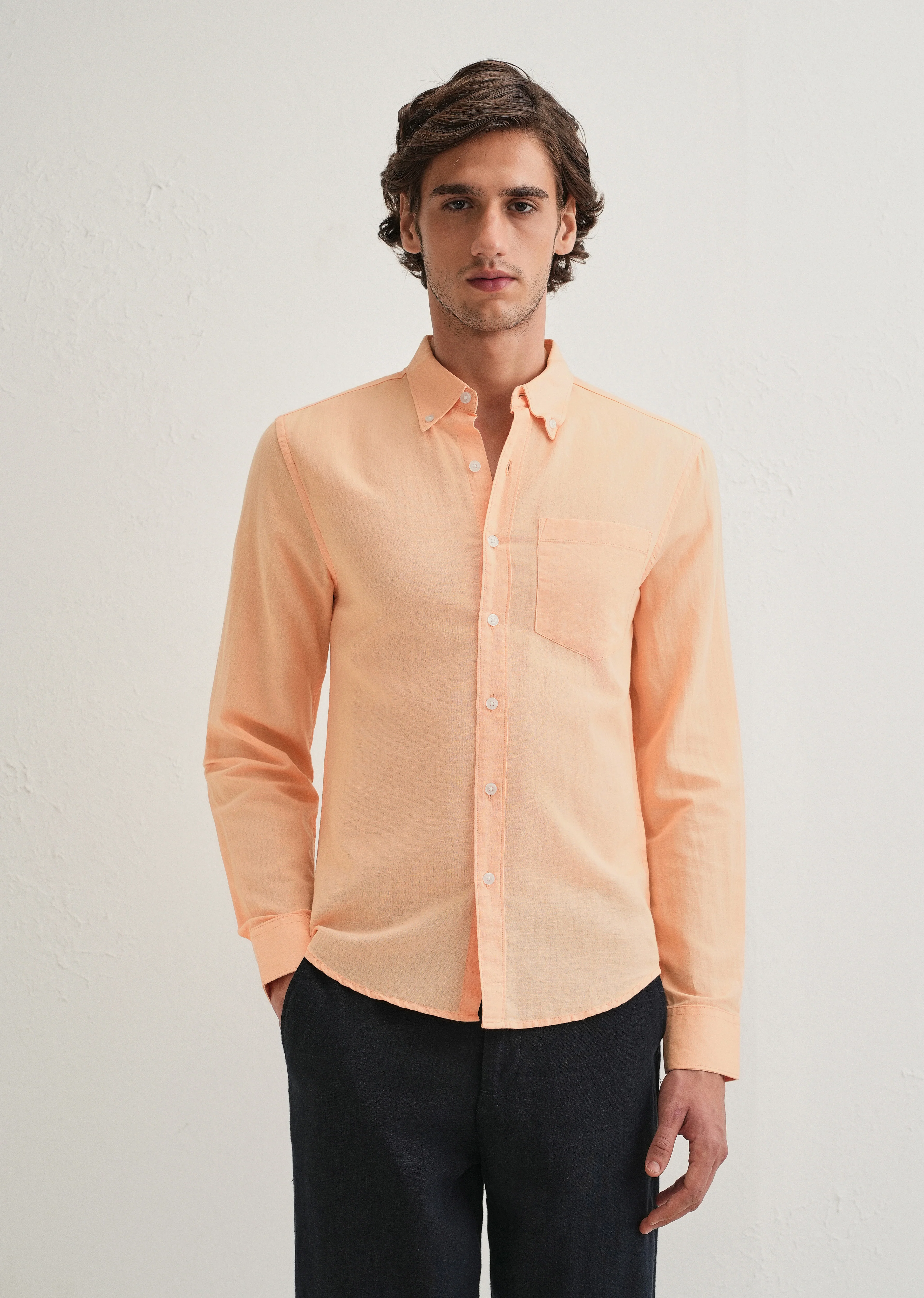 Orange Cotton Linen Shirt - Image 3