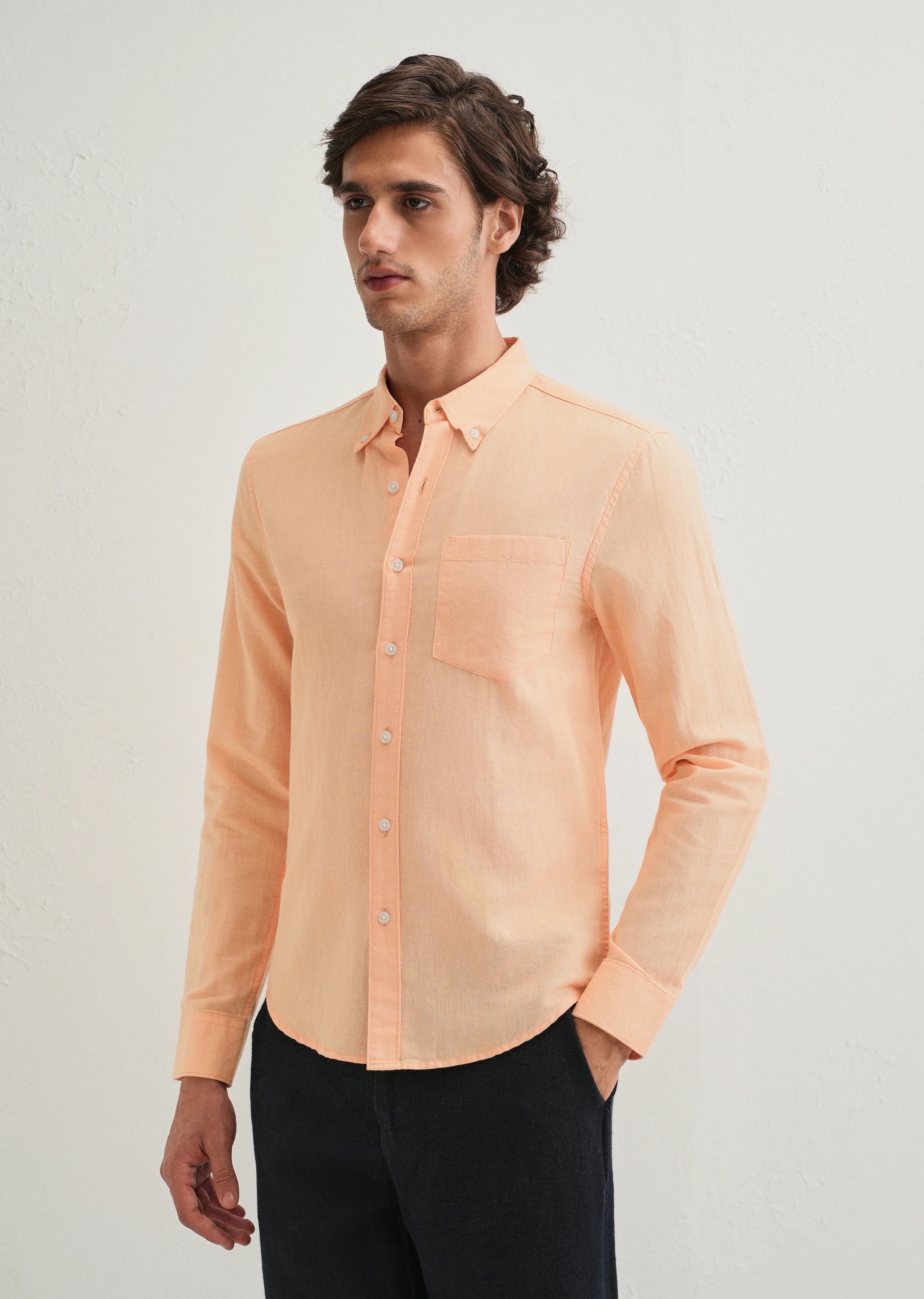 Orange Cotton Linen Shirt - Image 4