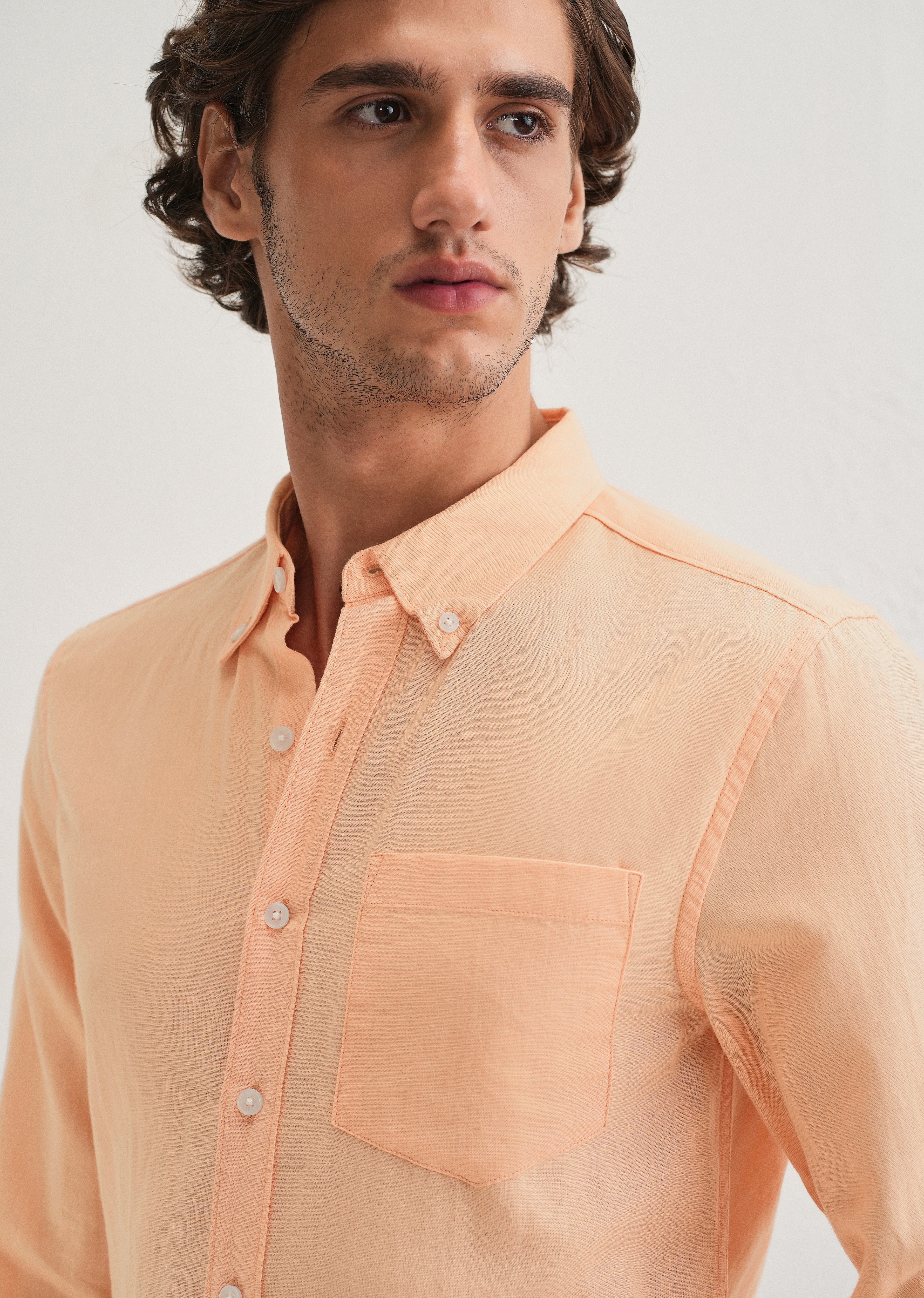 Orange Cotton Linen Shirt - Image 5