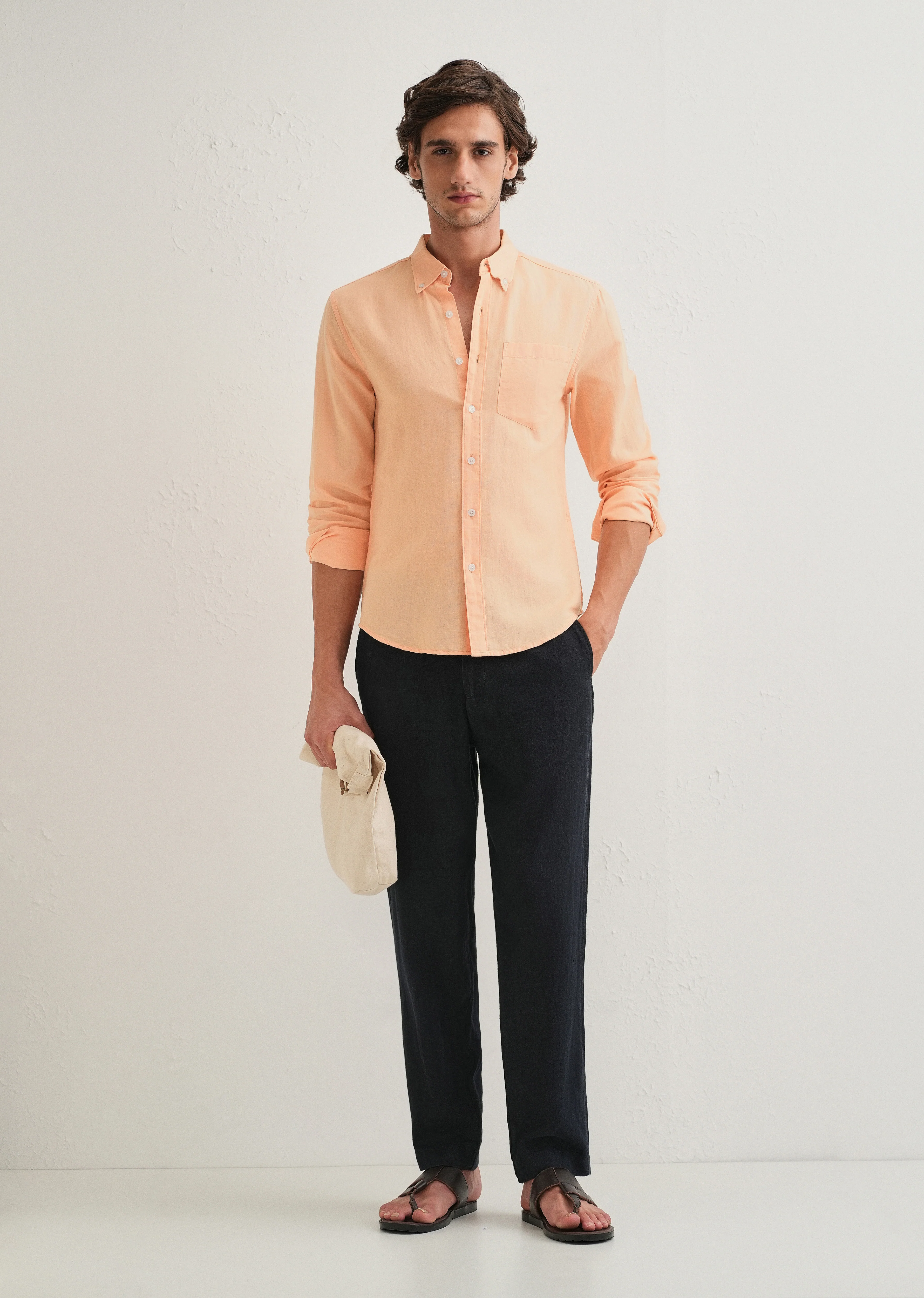 Orange Cotton Linen Shirt - Image 6
