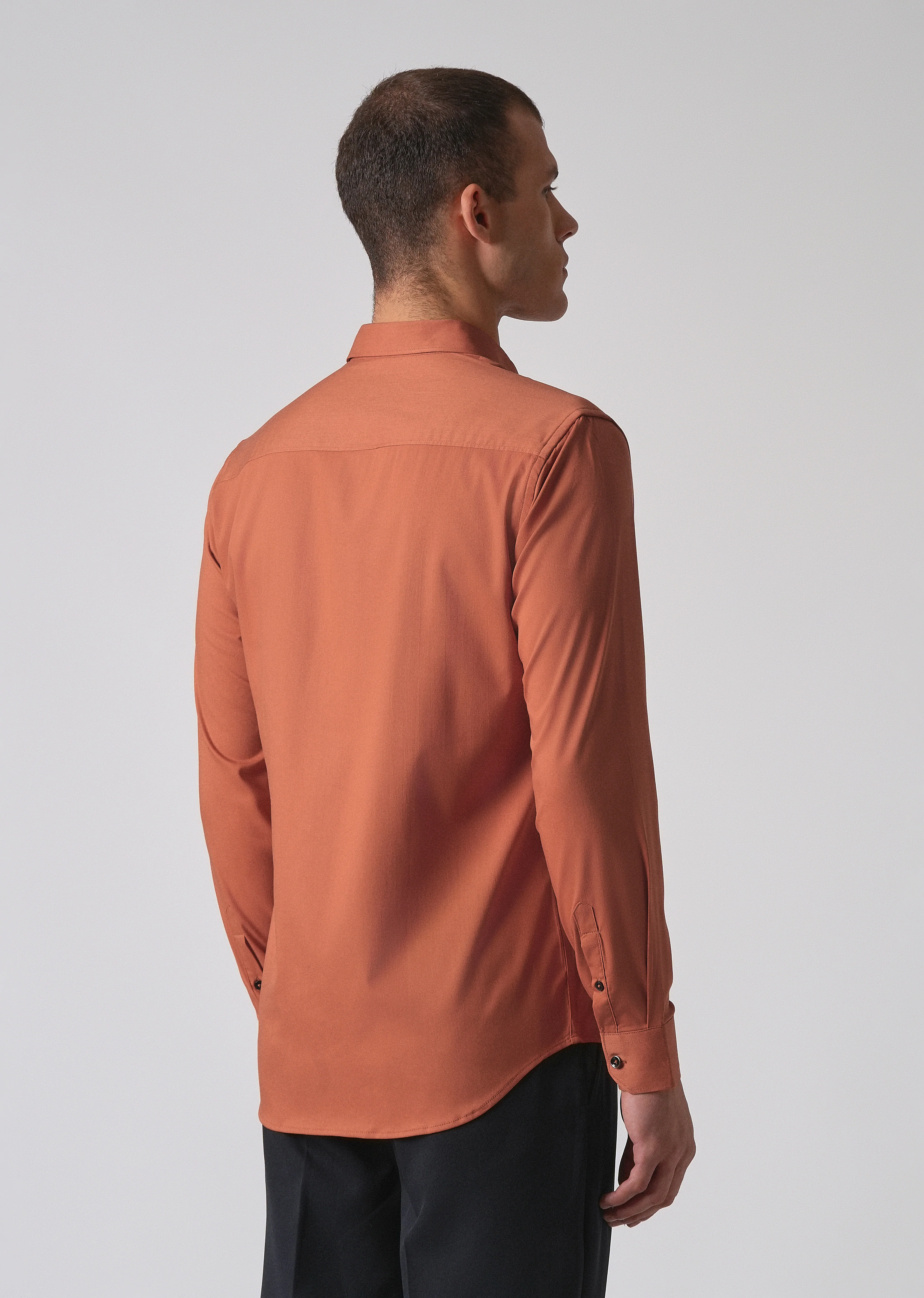 Orange Cotton Stretch Plain Shirt - Image 2