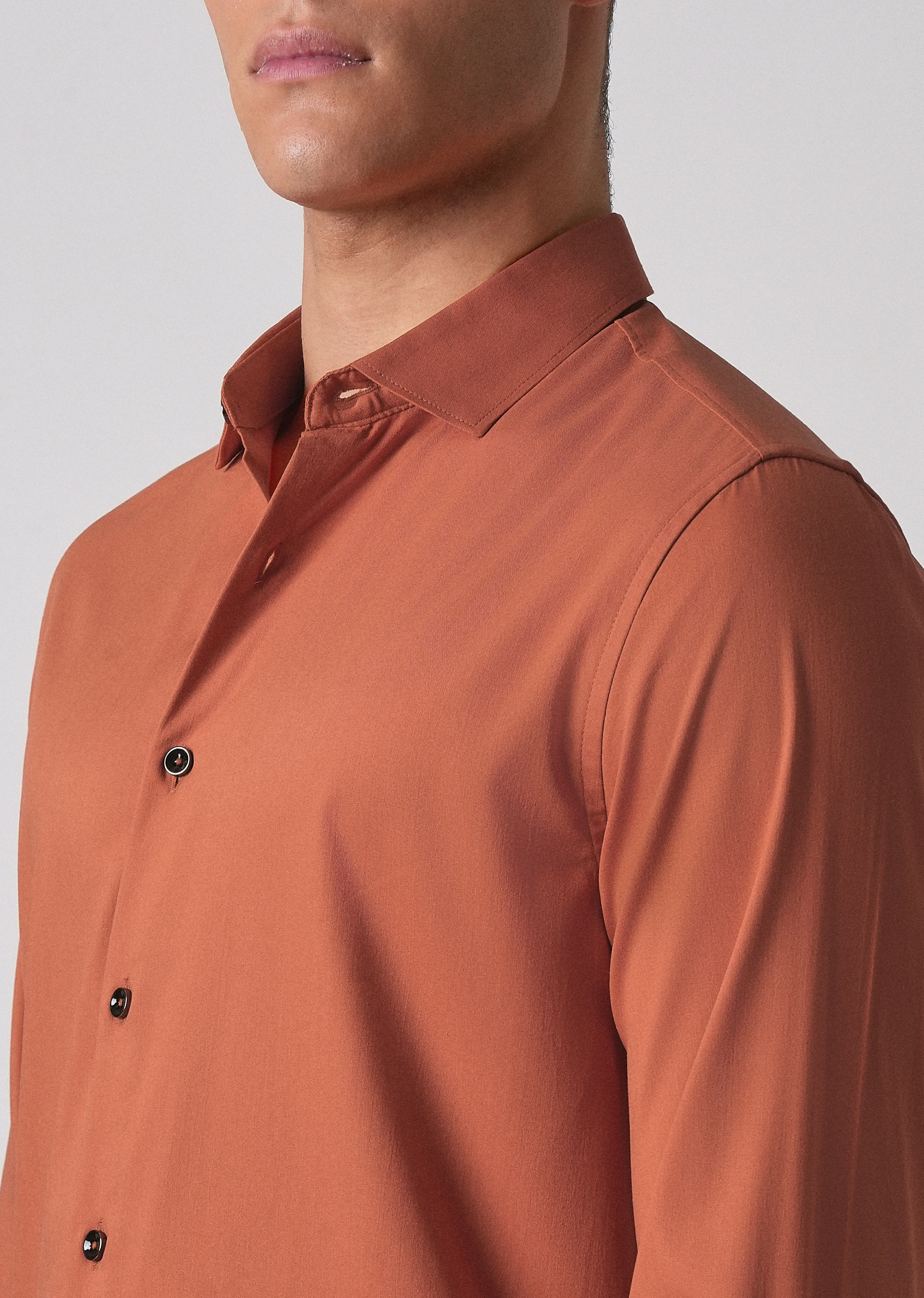 Orange Cotton Stretch Plain Shirt - Image 5