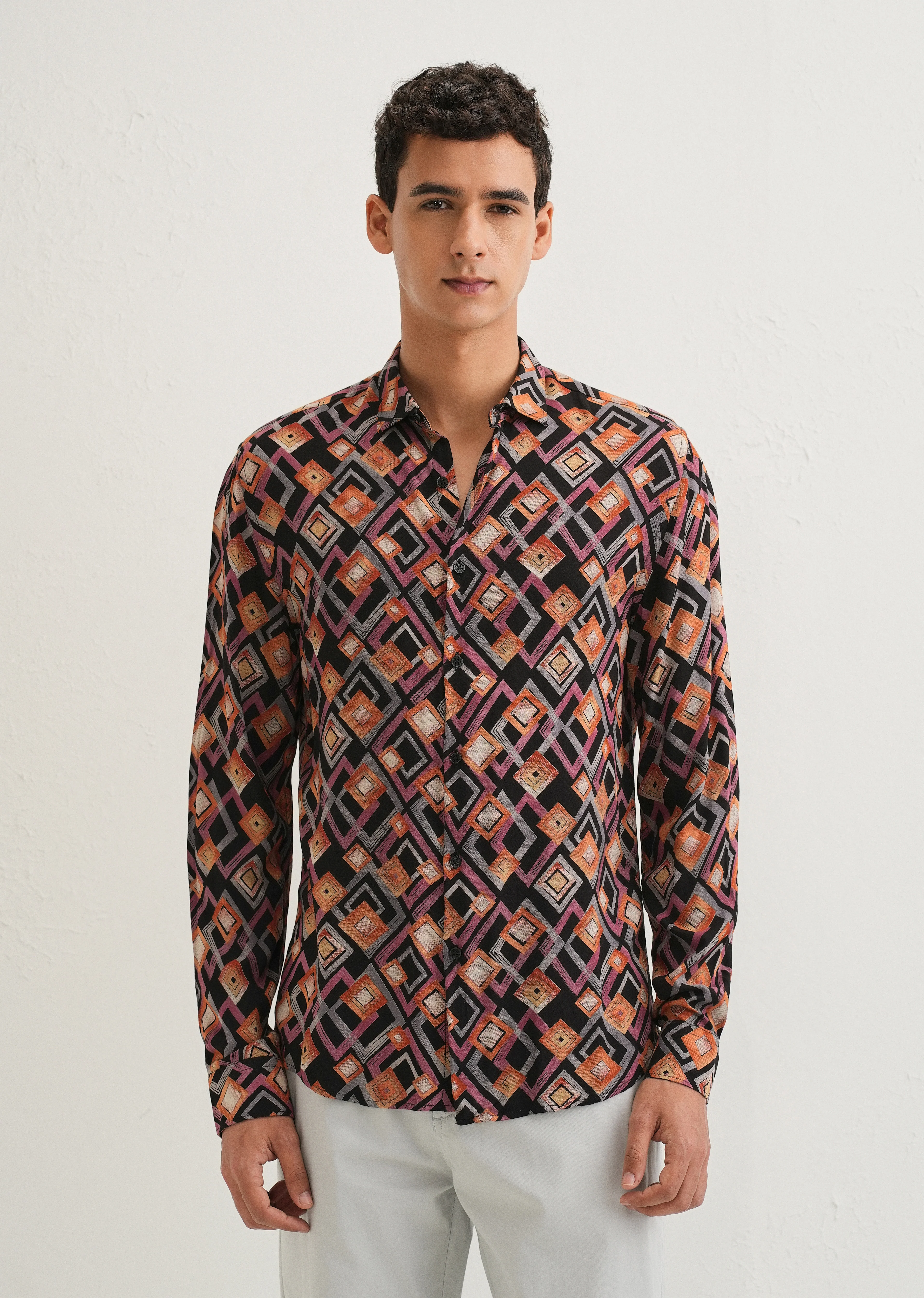 Orange Geometric Feather Shirt - Image 3