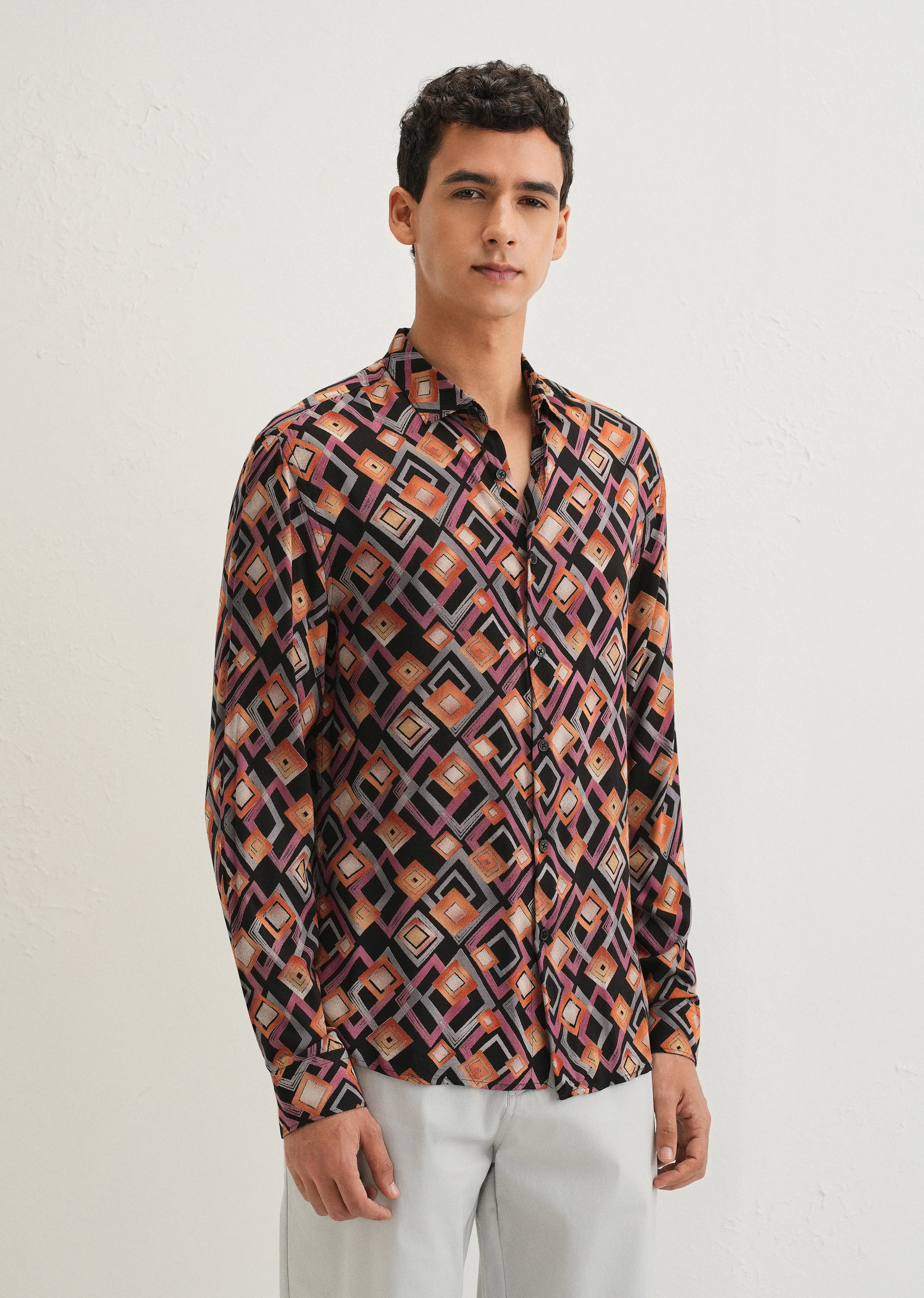 Orange Geometric Feather Shirt - Image 4