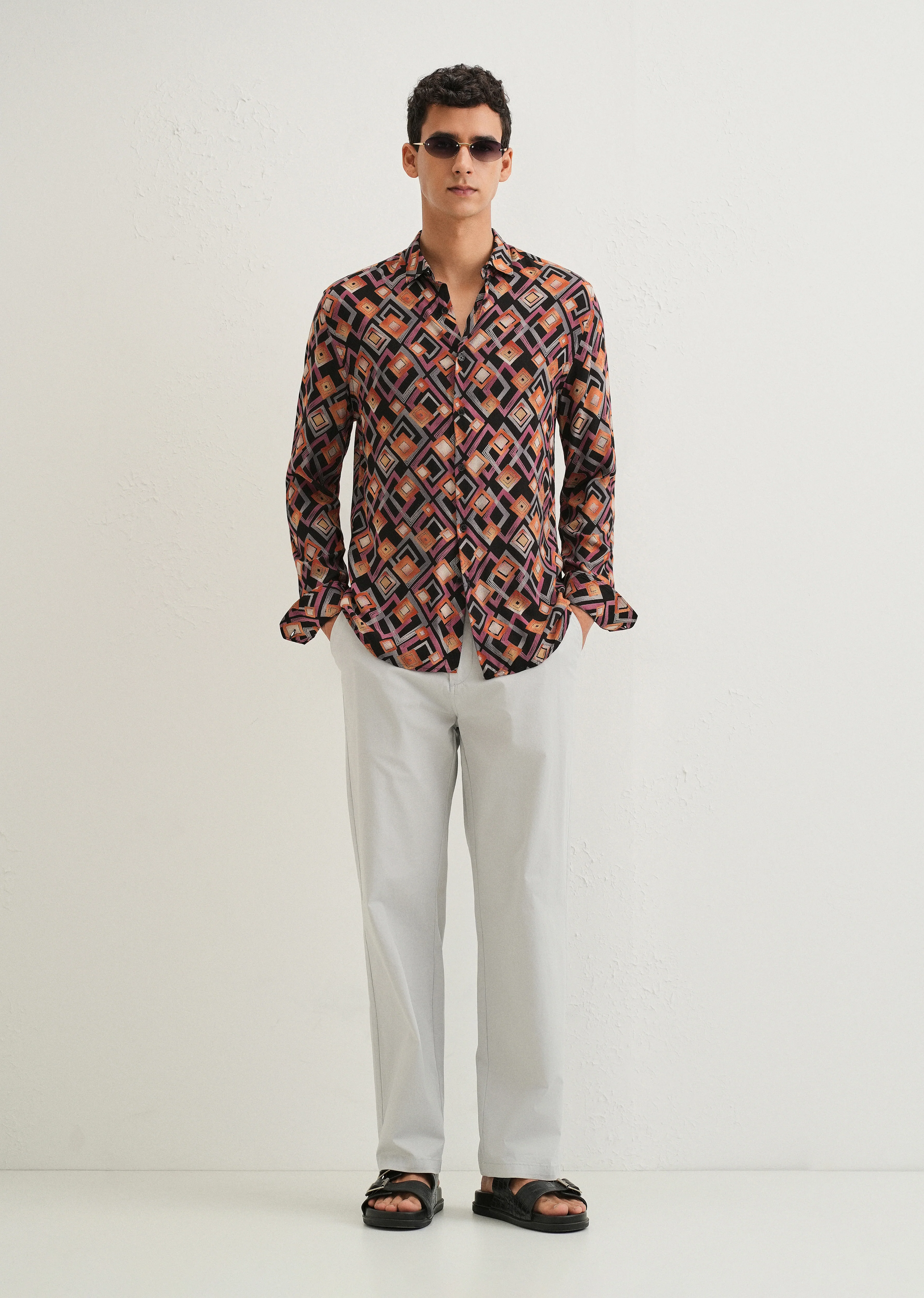 Orange Geometric Feather Shirt - Image 7