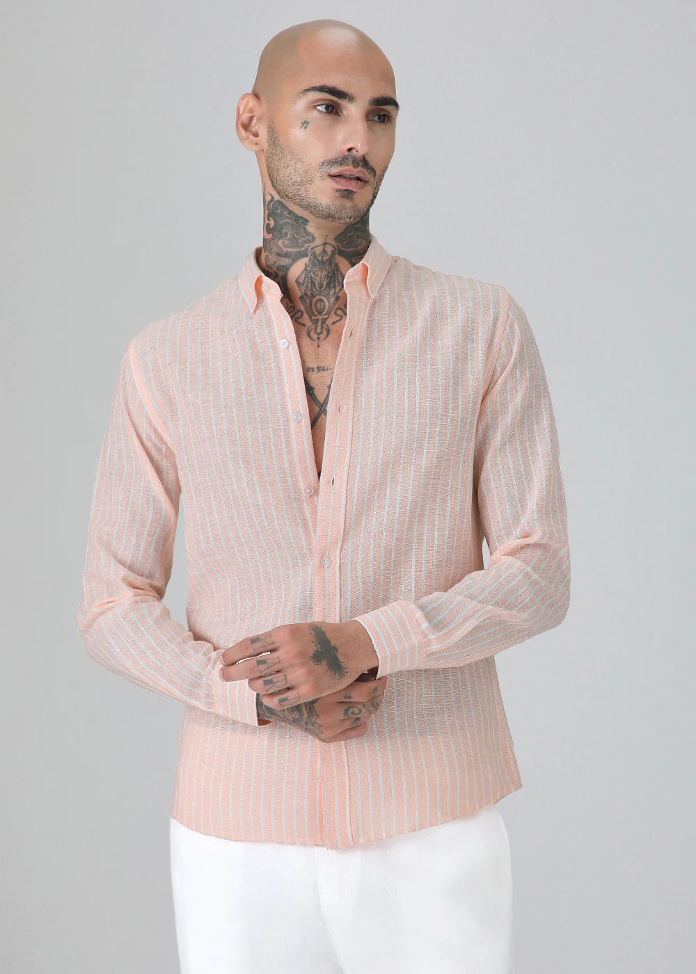 Orange Linen Stripe Shirt - Image 3