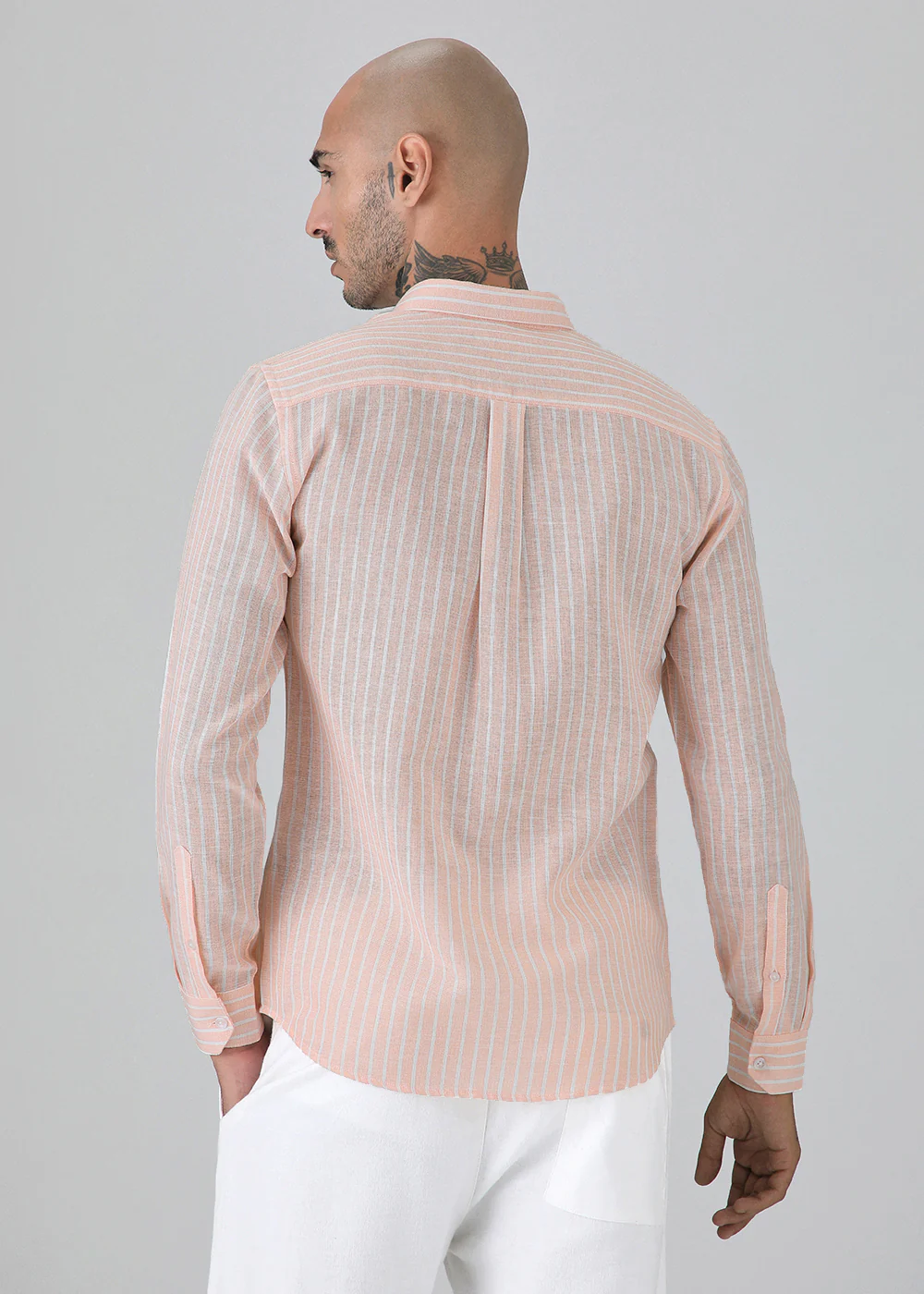 Orange Linen Stripe Shirt - Image 4